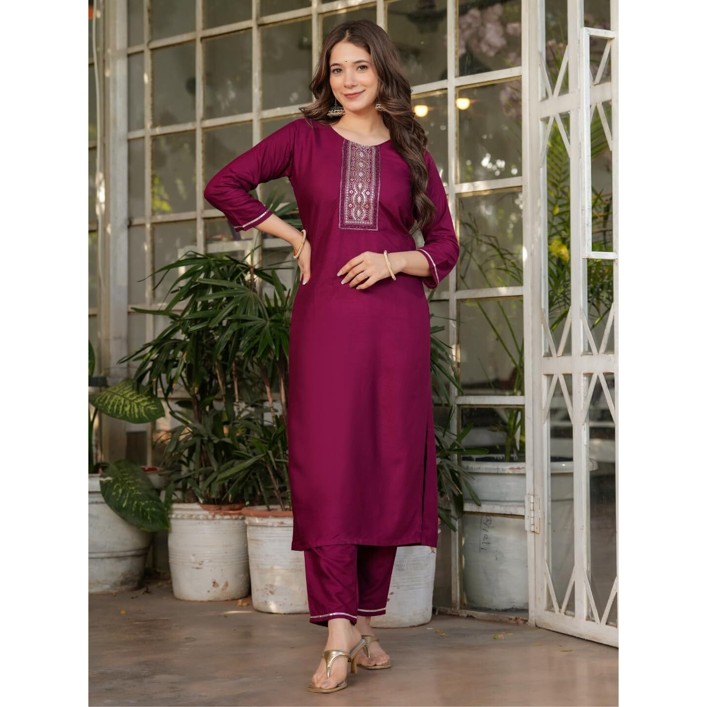 Navlik Women's Rayon Embroidered Straight Kurta with Pant And Dupatta Sets (MV-612)