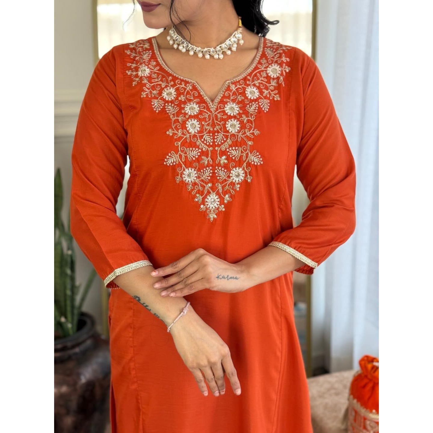 Navlik Women's Viscose Chinon Embroidered A-Line Kurta with Pant And Dupatta Sets (MV-620)