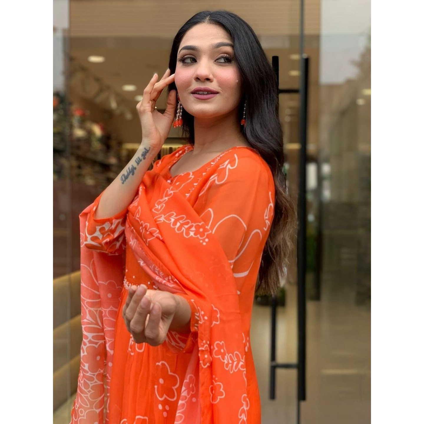 Navlik Women's Georgette Embroidered Flared Kurta with Pant And Dupatta Sets (MV-621)