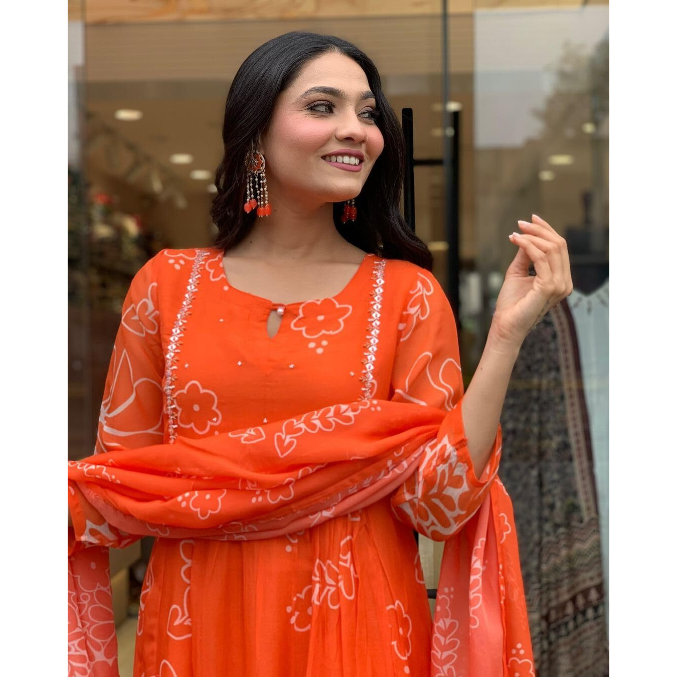 Navlik Women's Georgette Embroidered Flared Kurta with Pant And Dupatta Sets (MV-621)