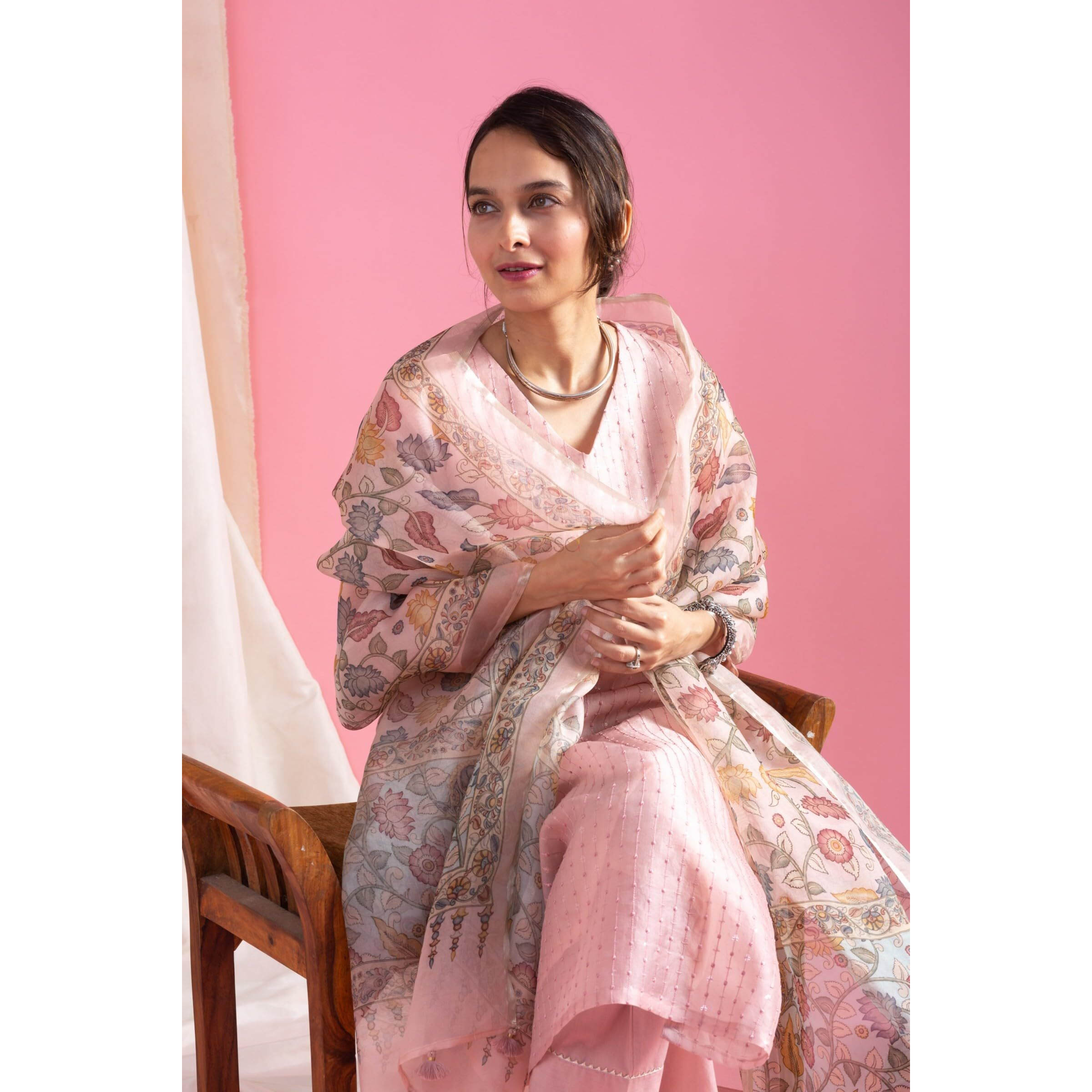 Navlik Women's Chanderi Viscose Embroidered A-Line Kurta Pant and Dupatta Sets (MV-623)