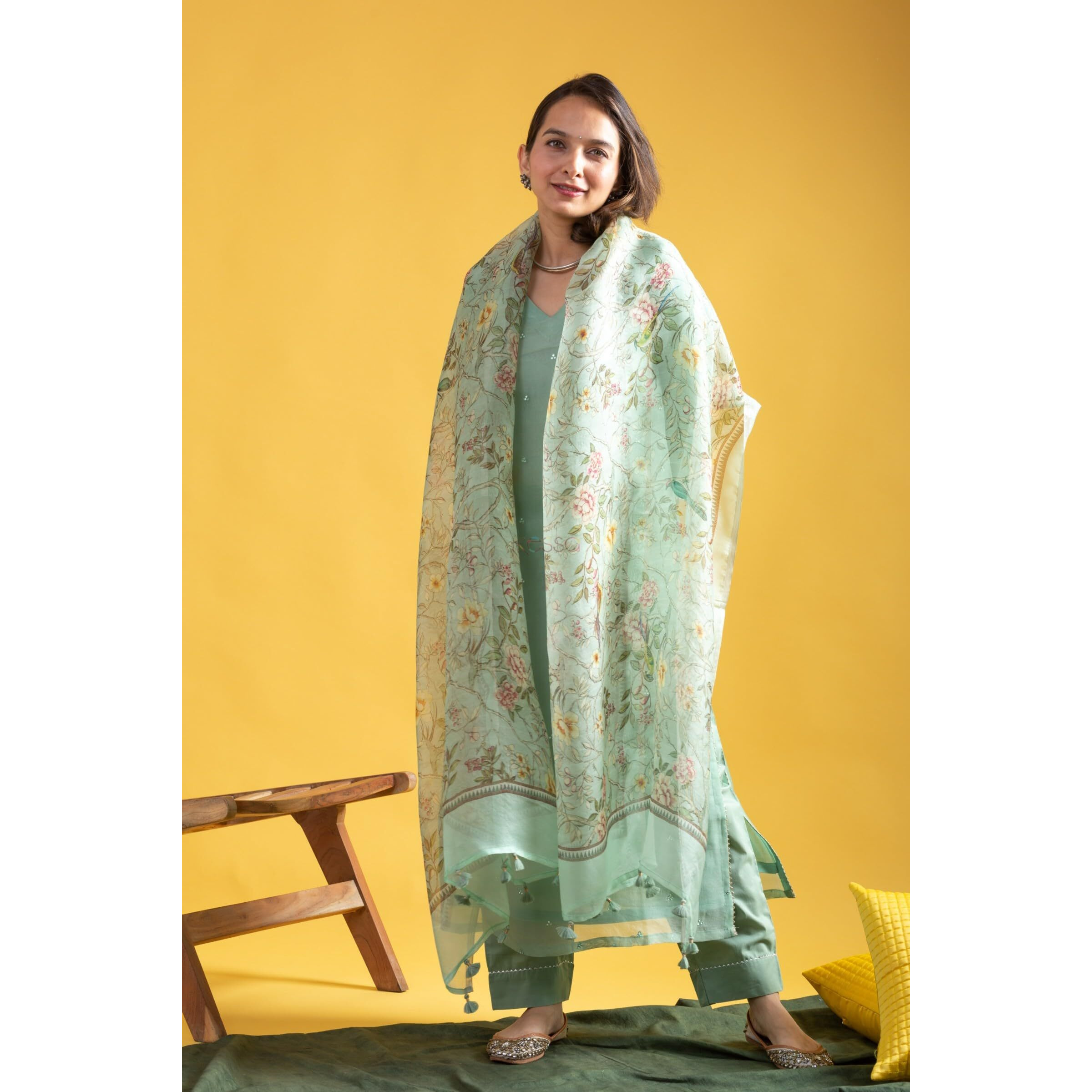 Navlik Women's Chanderi Viscose Embroidered A-Line Kurta Pant and Dupatta Sets (MV-624)