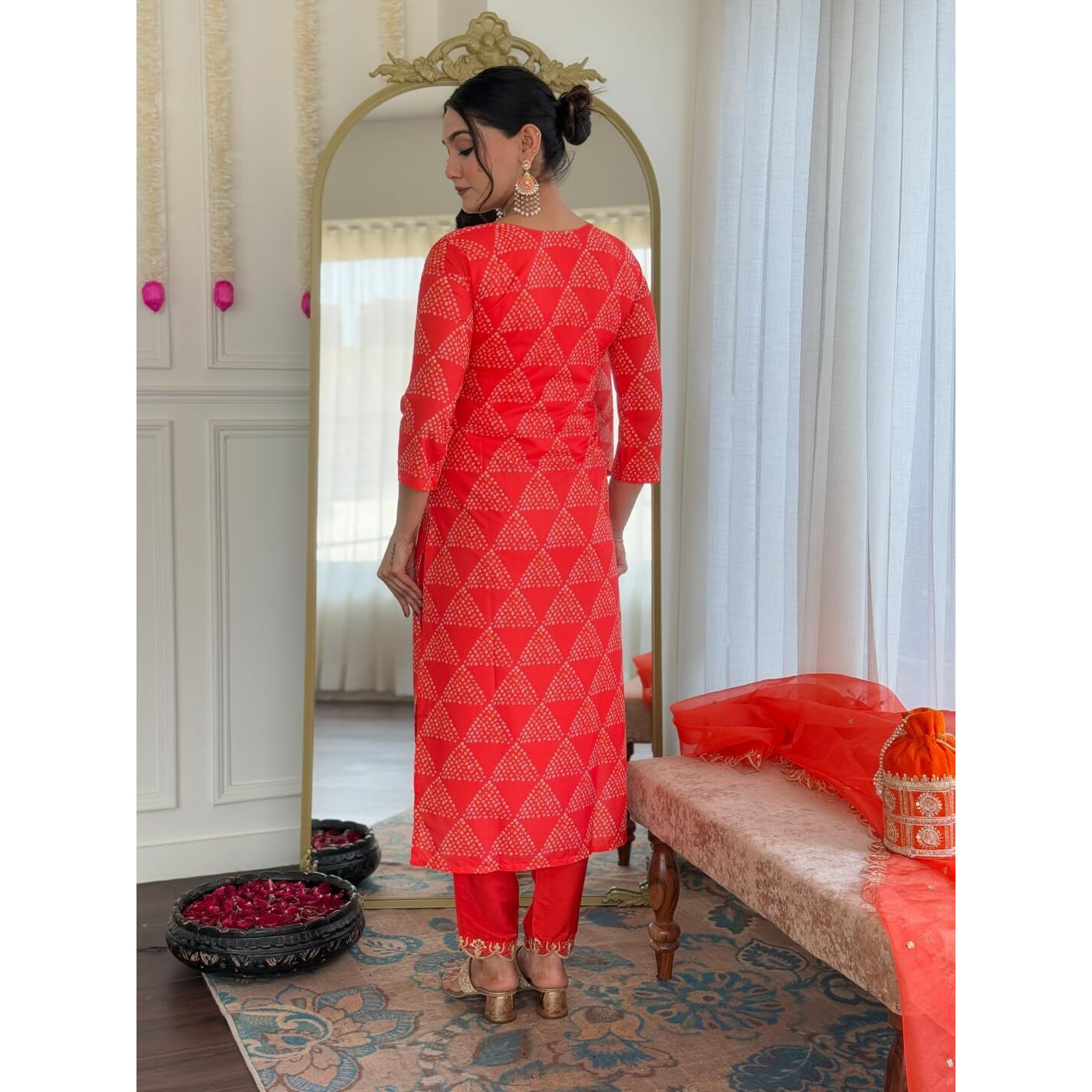 Navlik Women's French Crepe Embroidered Straight Kurta with Pant and Dupatta Sets (MV-625)