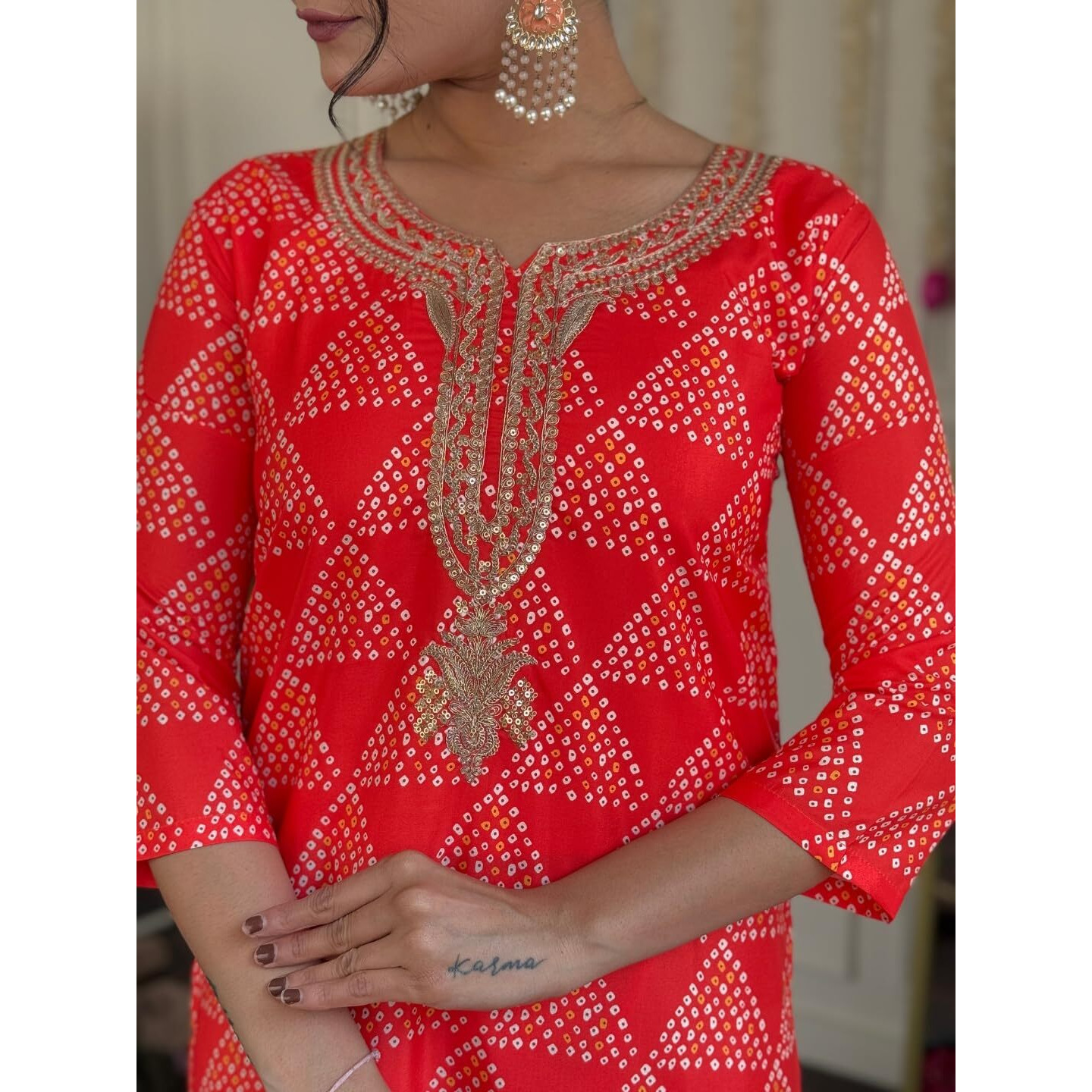 Navlik Women's French Crepe Embroidered Straight Kurta with Pant and Dupatta Sets (MV-625)