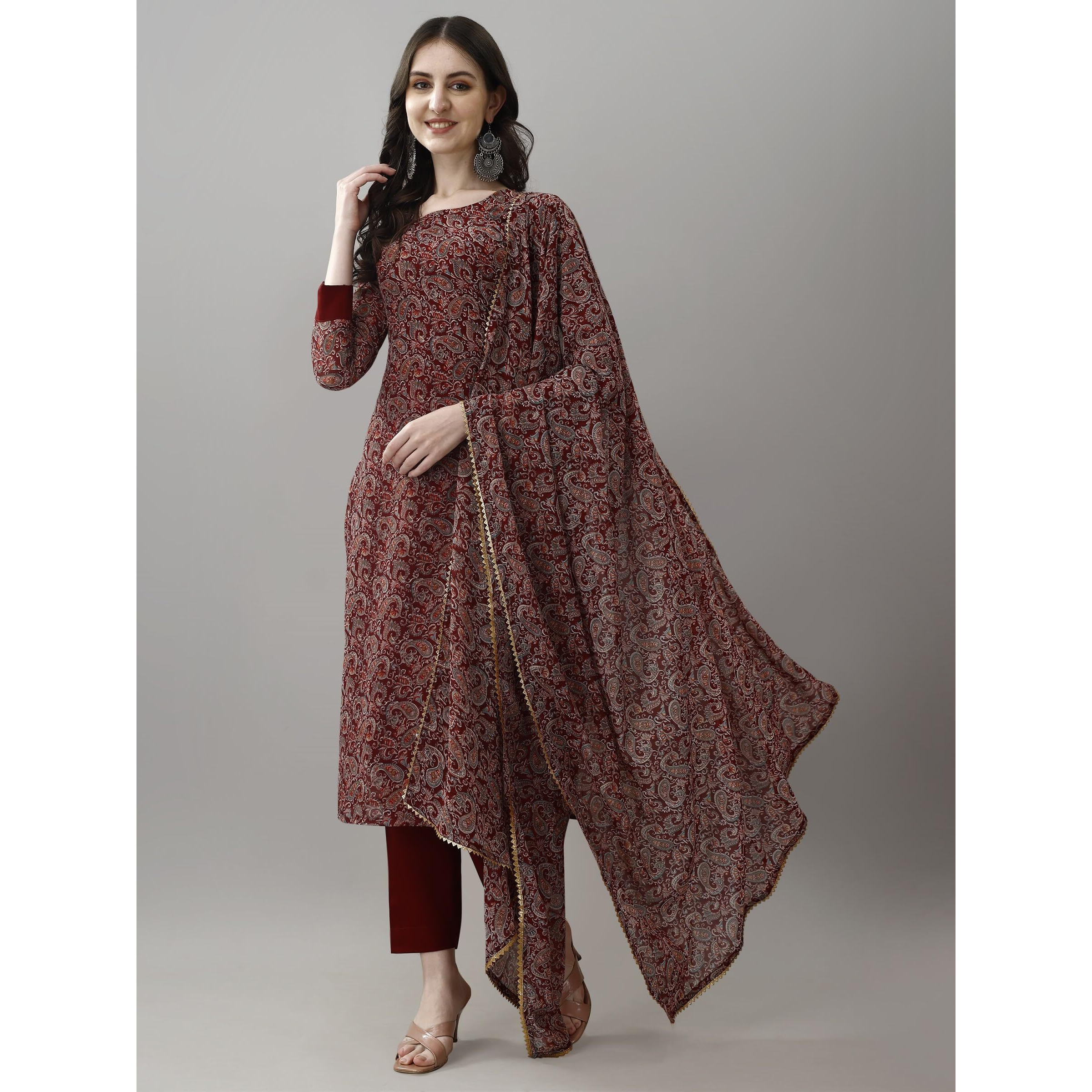 Navlik Women's Georgette Printed Straight Kurta Pant and Dupatta Sets (MV-630)