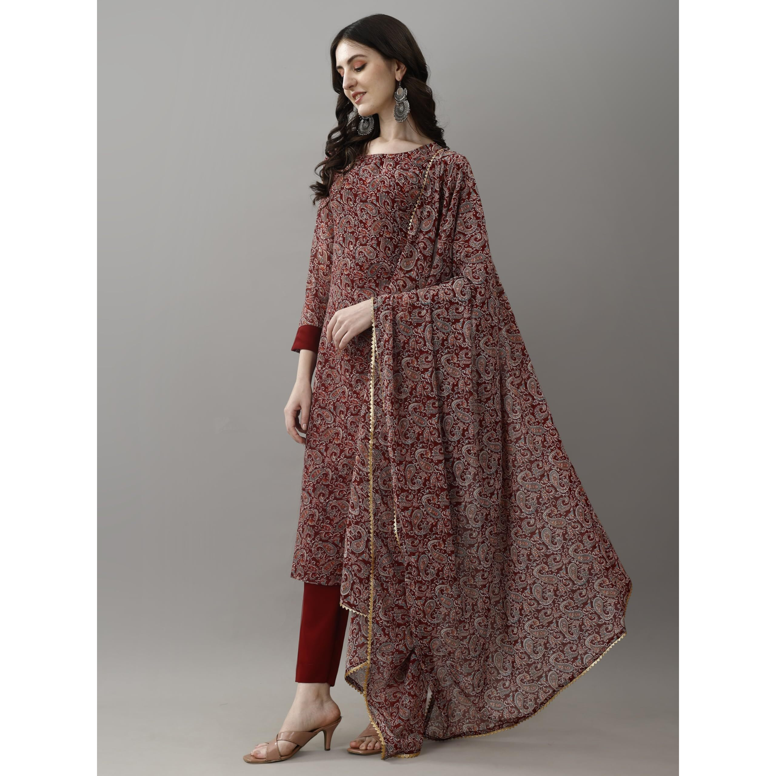 Navlik Women's Georgette Printed Straight Kurta Pant and Dupatta Sets (MV-630)