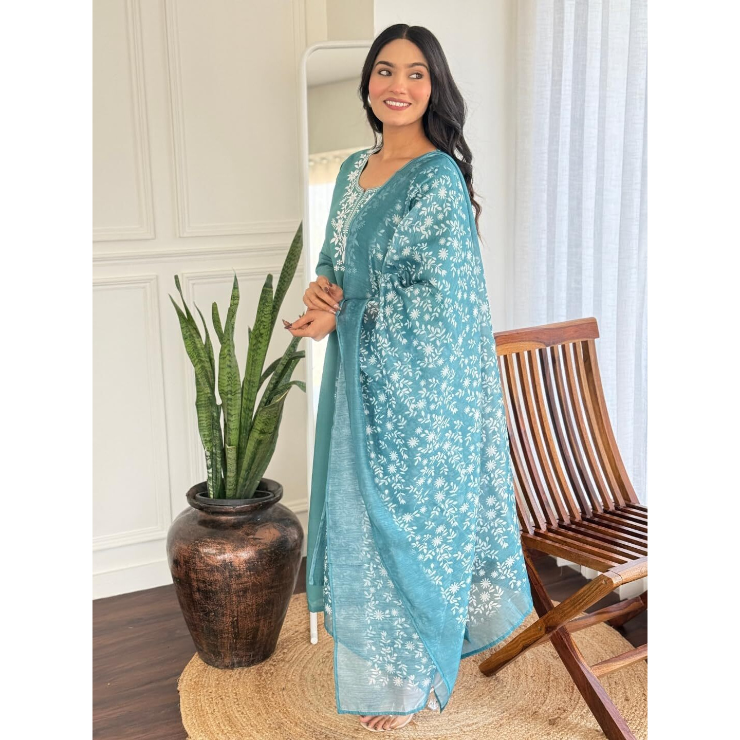 Navlik Women's Rayon Embroidered Straight Kurta with Pant and Dupatta Sets (OR-K100)