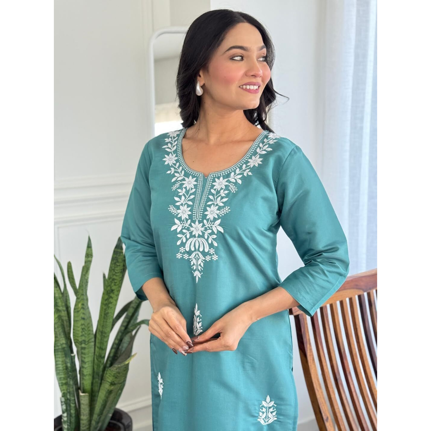 Navlik Women's Rayon Embroidered Straight Kurta with Pant and Dupatta Sets (OR-K100)