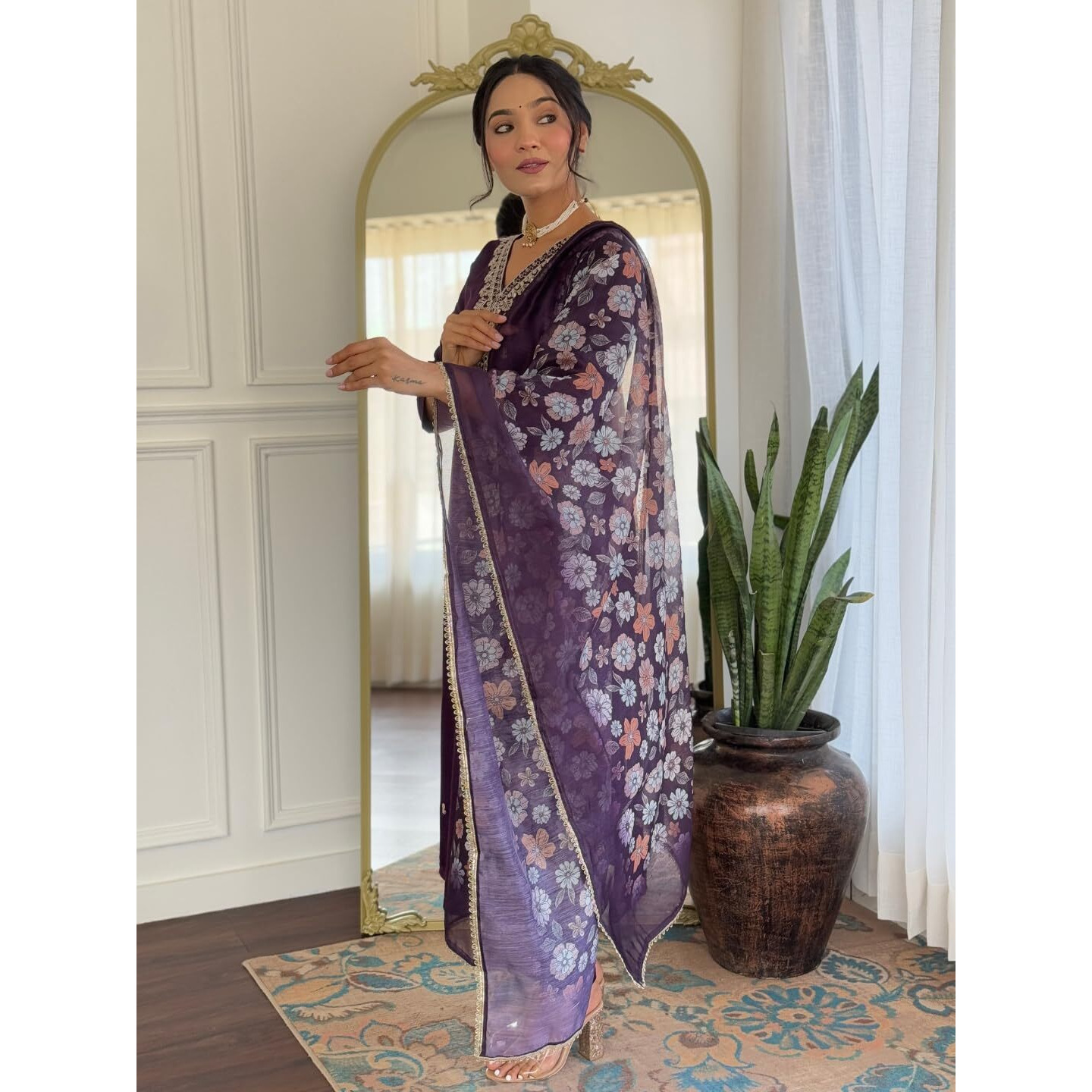 Navlik Women's Rayon Embroidered Straight Kurta Pant and Dupatta Sets (OR-K101)