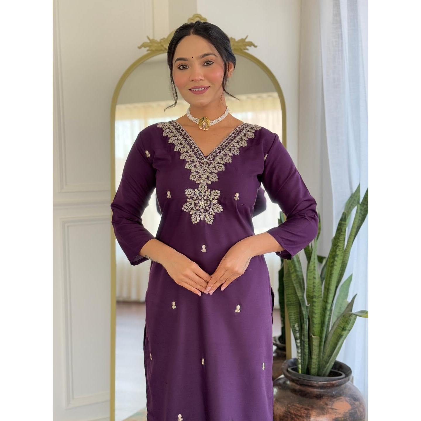 Navlik Women's Rayon Embroidered Straight Kurta Pant and Dupatta Sets (OR-K101)