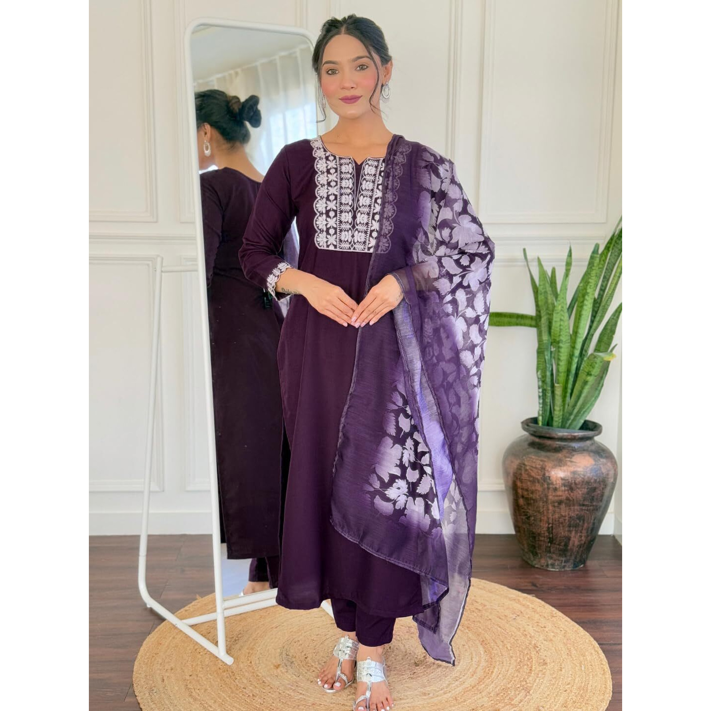 Navlik Women's Rayon Embroidered Straight Kurta with Pant and Dupatta Sets (OR-K102)
