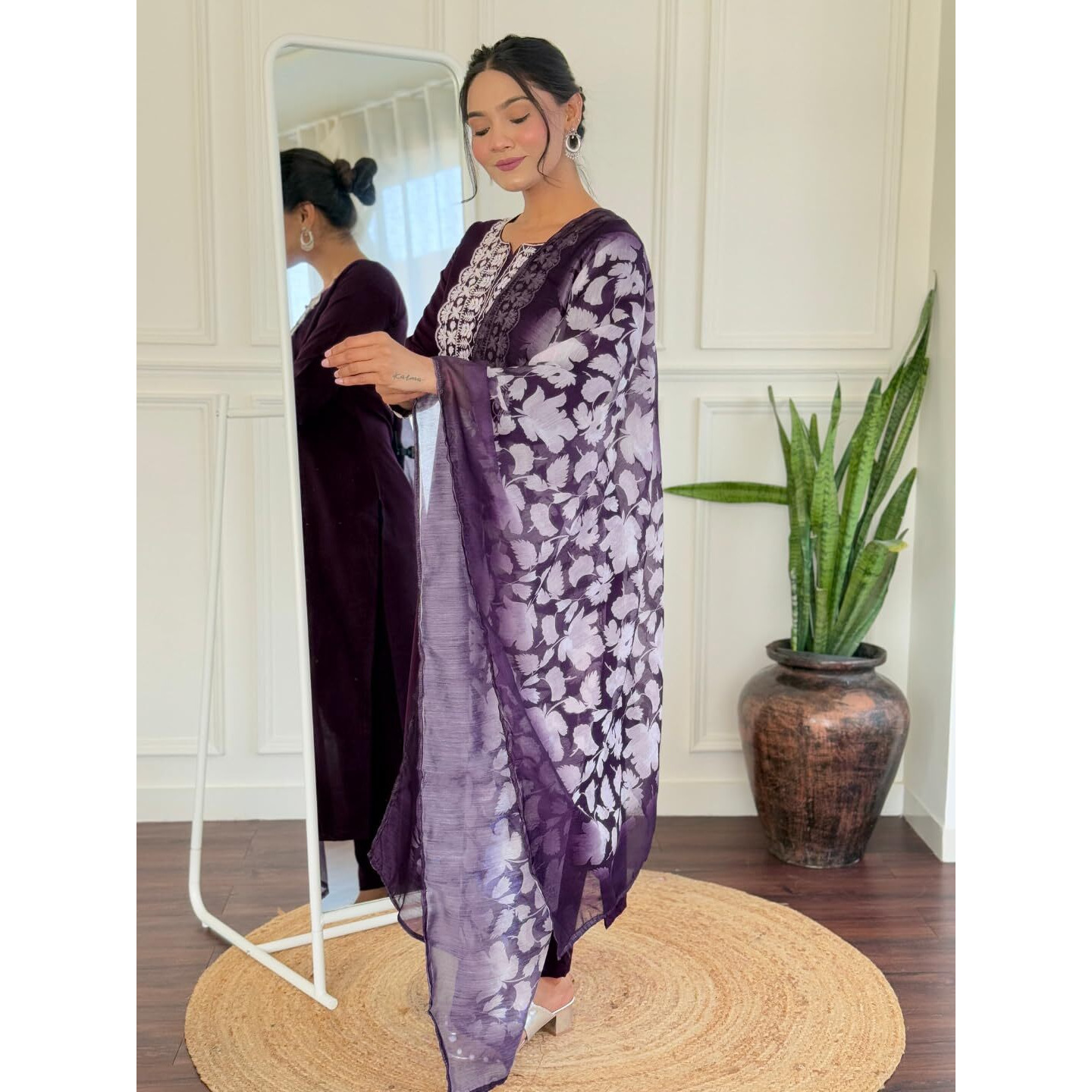 Navlik Women's Rayon Embroidered Straight Kurta with Pant and Dupatta Sets (OR-K102)