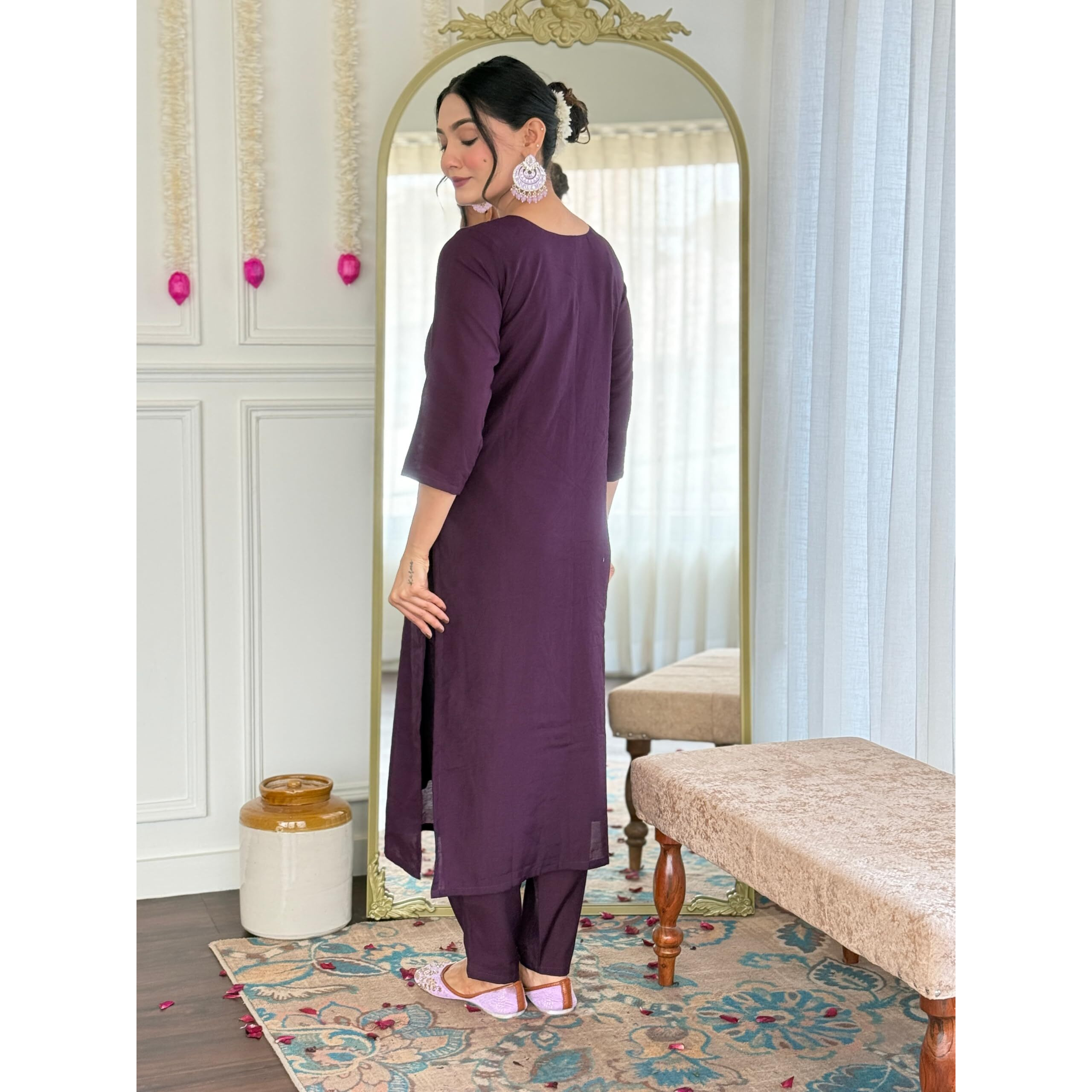 Navlik Women's Rayon Embroidered Straight Kurta with Pant and Dupatta Sets (OR-K95)