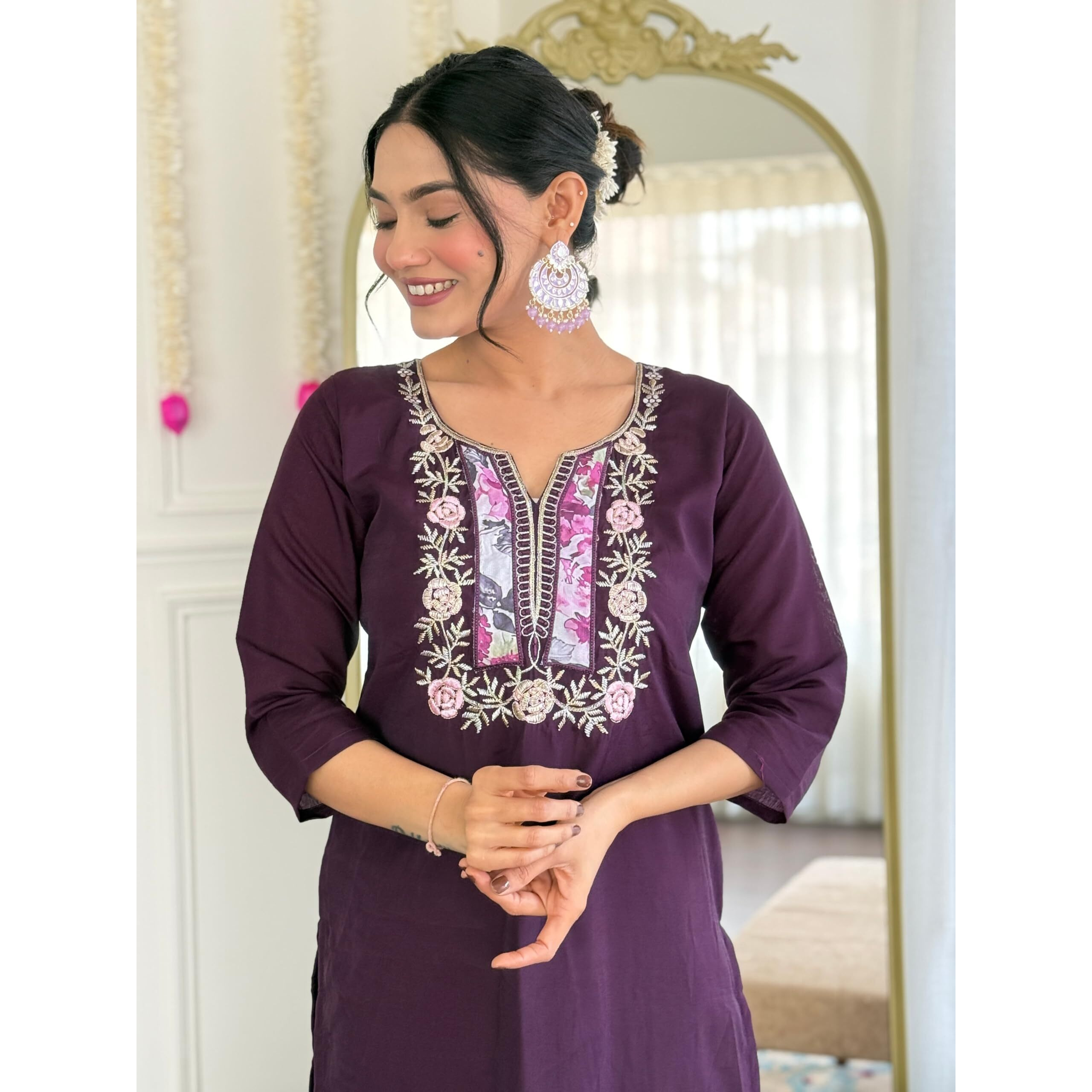 Navlik Women's Rayon Embroidered Straight Kurta with Pant and Dupatta Sets (OR-K95)