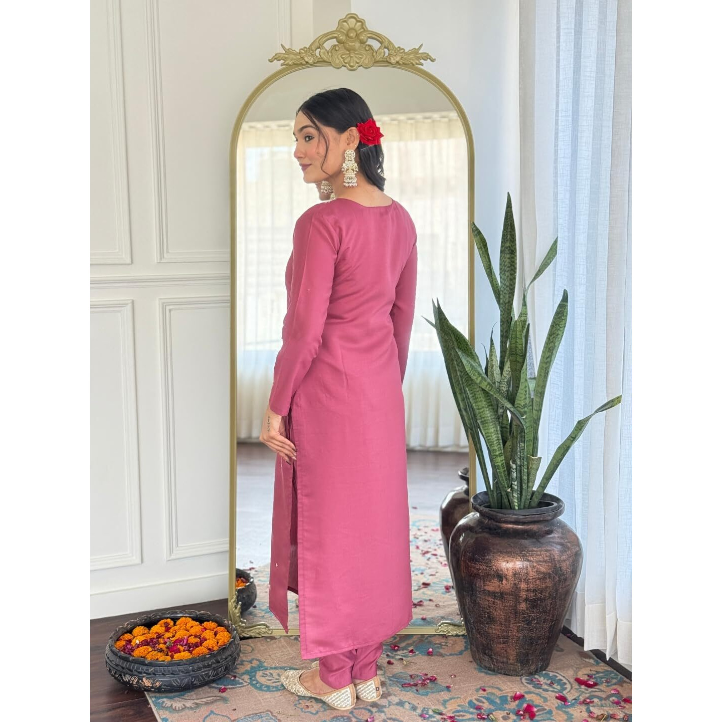 Navlik Women's Rayon Floral Embroidered Straight Kurta Pant and Printed Floral Dupatta Set (OR-K99)