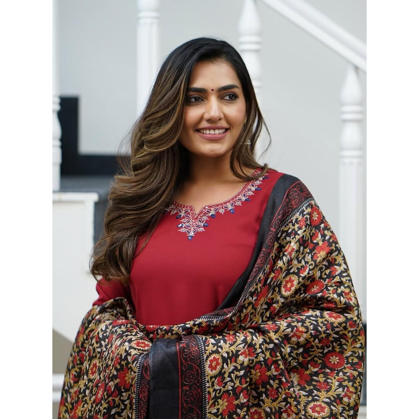 Navlik Women's Viscose Rayon Embroidered A-Line Kurta with Pant and Dupatta Sets (R-Kamini)