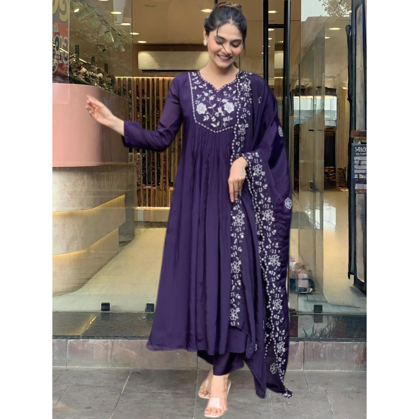 Navlik Women's Viscose Embroidered A-Line Kurta Pant and Dupatta Sets (R-Vishakha)