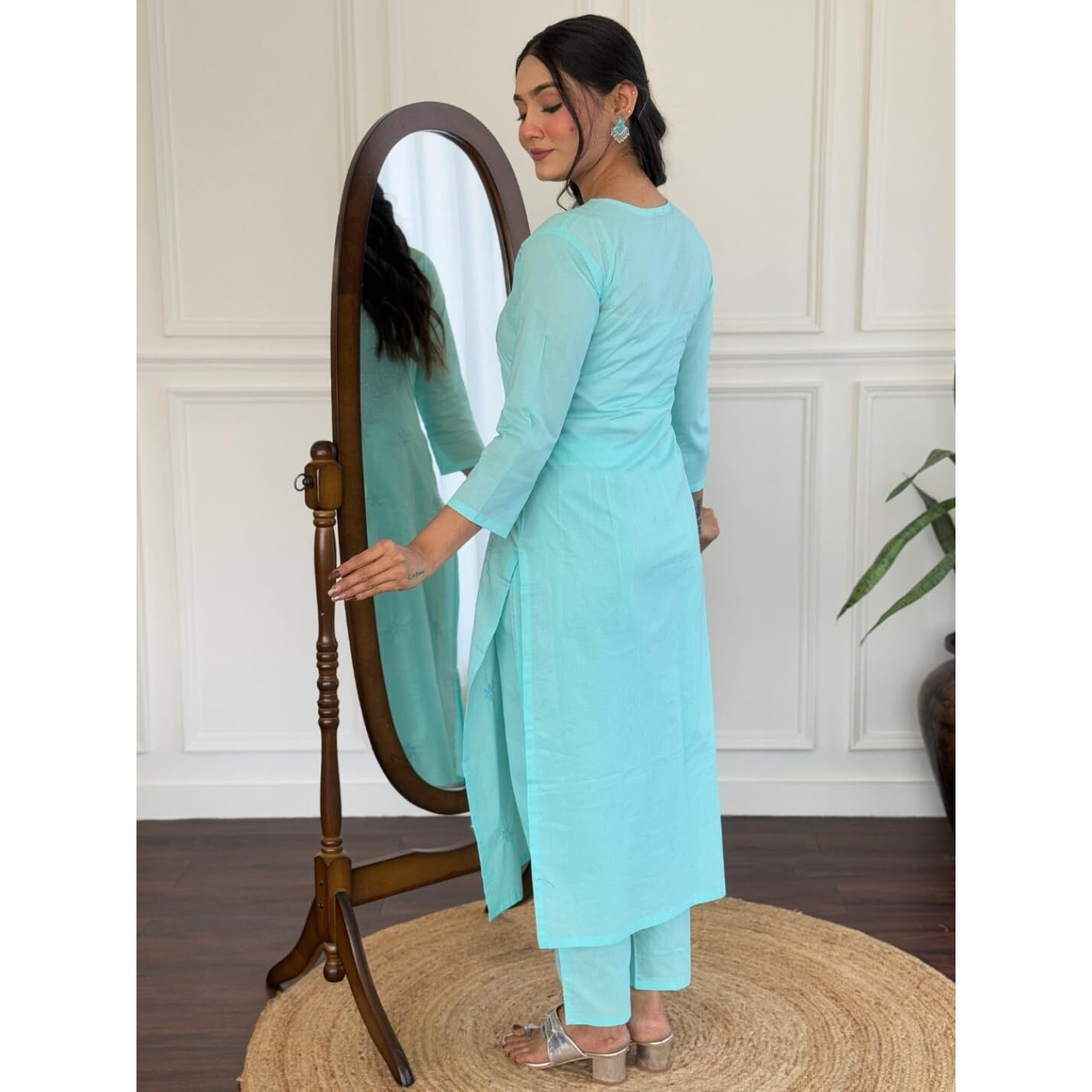 Navlik Women's Cotton Embroidered Straight Kurta with Pant and Dupatta Sets (NK-S-101)