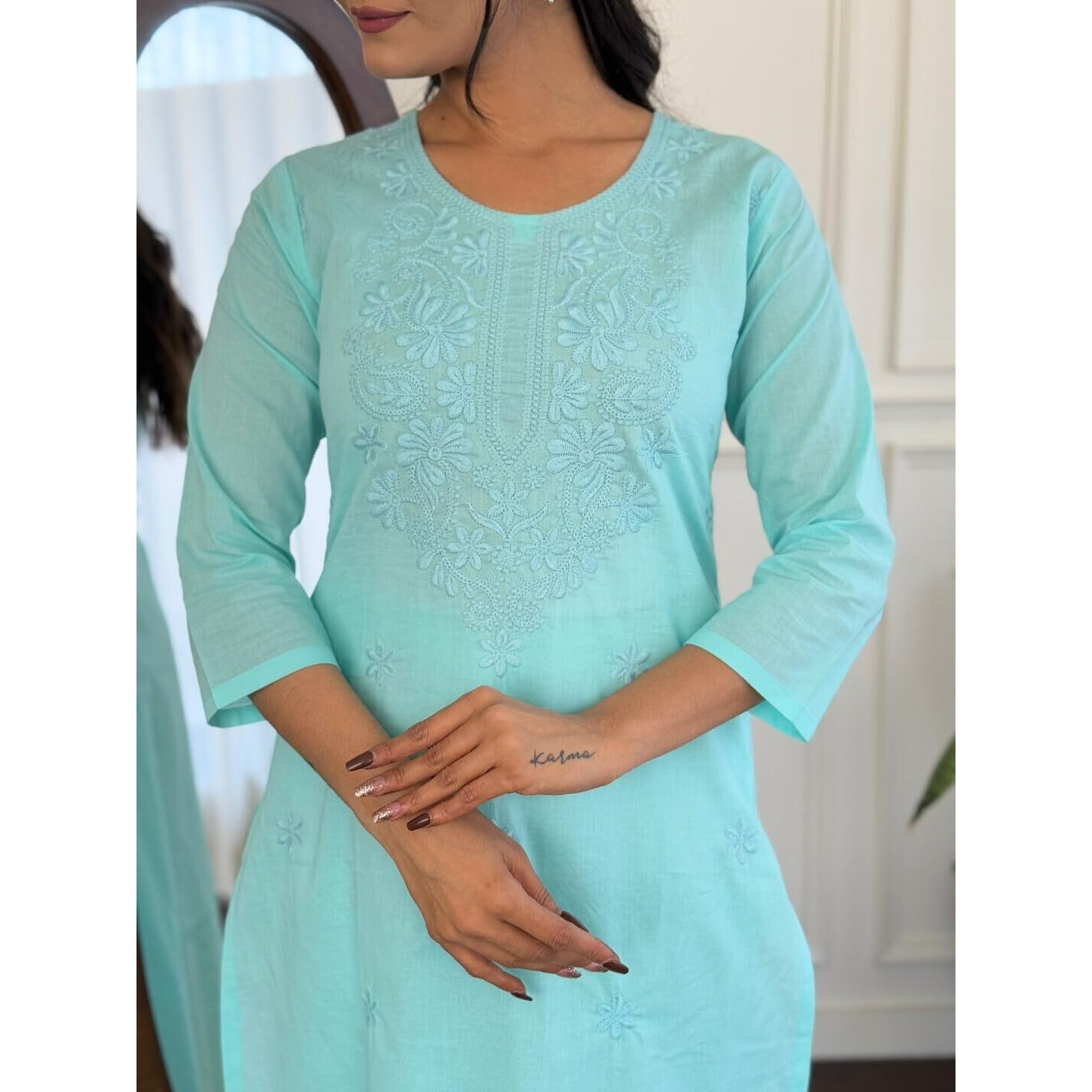 Navlik Women's Cotton Embroidered Straight Kurta with Pant and Dupatta Sets (NK-S-101)