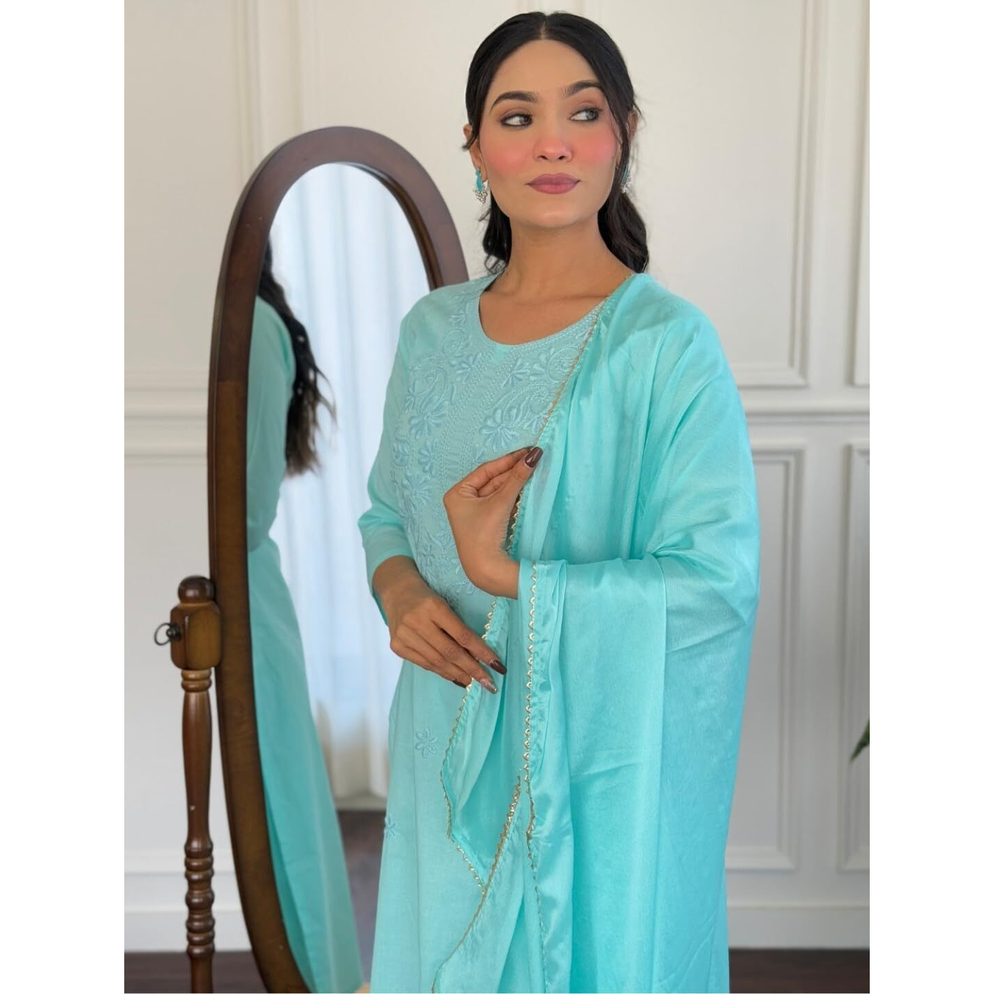 Navlik Women's Cotton Embroidered Straight Kurta with Pant and Dupatta Sets (NK-S-101)