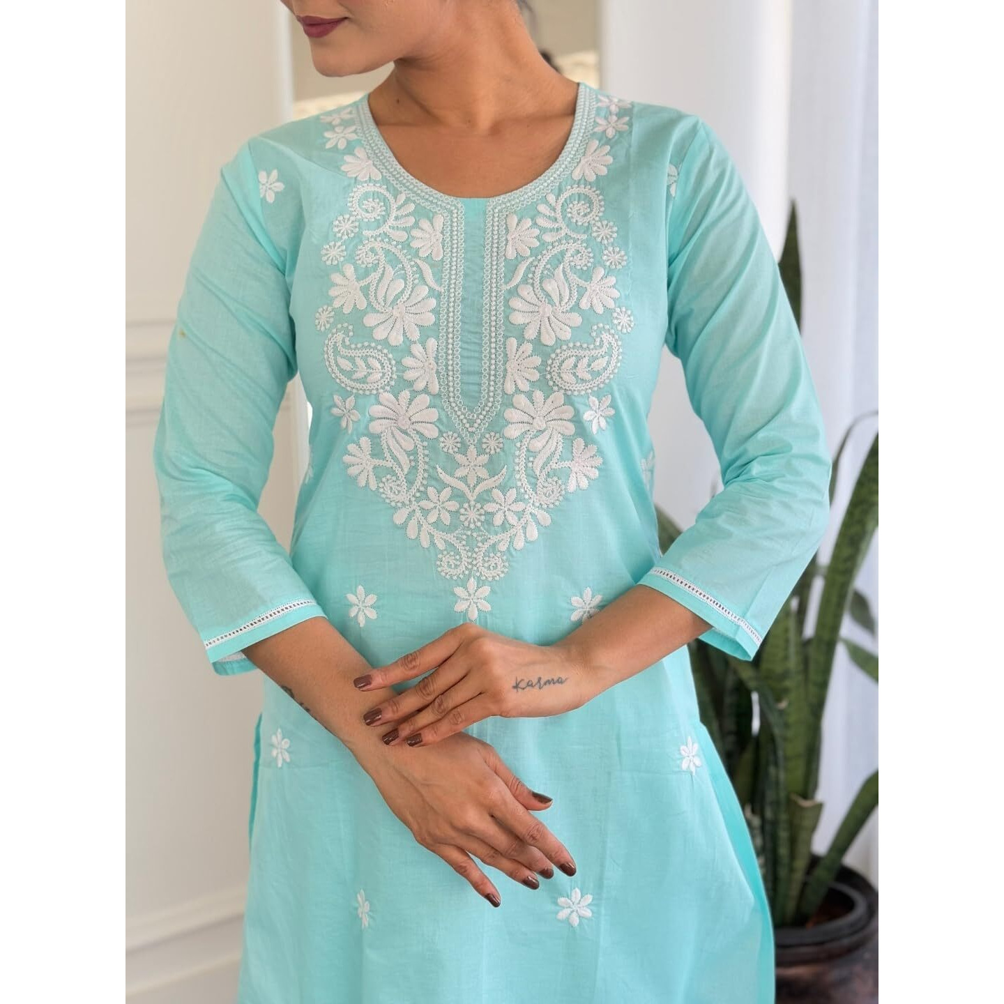 Navlik Women's Cotton Embroidered Straight Kurta with Pant and Dupatta Sets (NK-S-103)