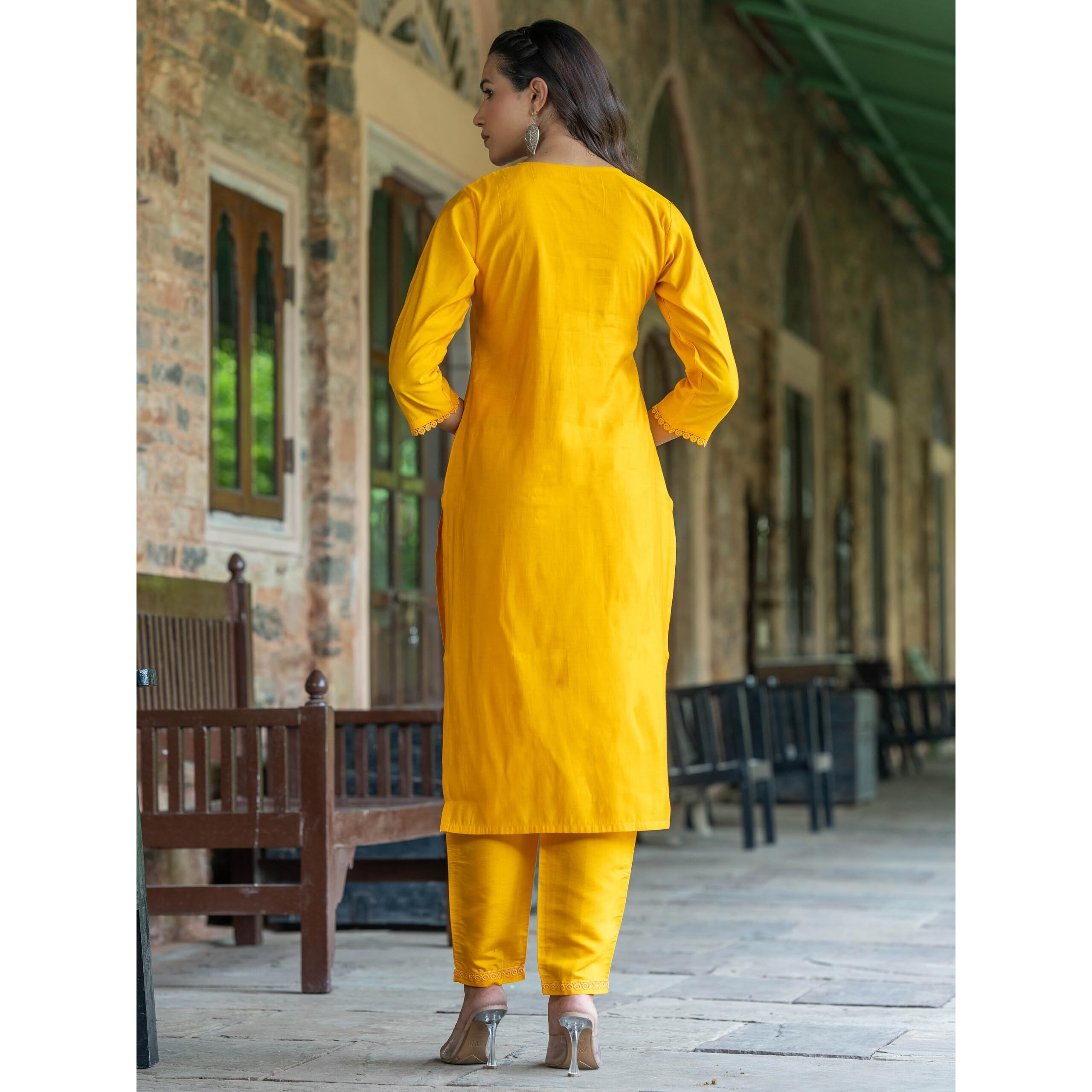 Navlik Women's Chanderi Viscose Embroidered Straight Kurta with Pant and Dupatta Sets (S-Alice)