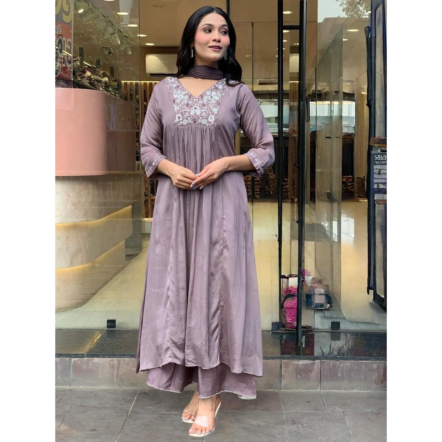 Women's Viscose Embroidered Flared Kurta with Pant And Dupatta Sets (S-Ayushi)