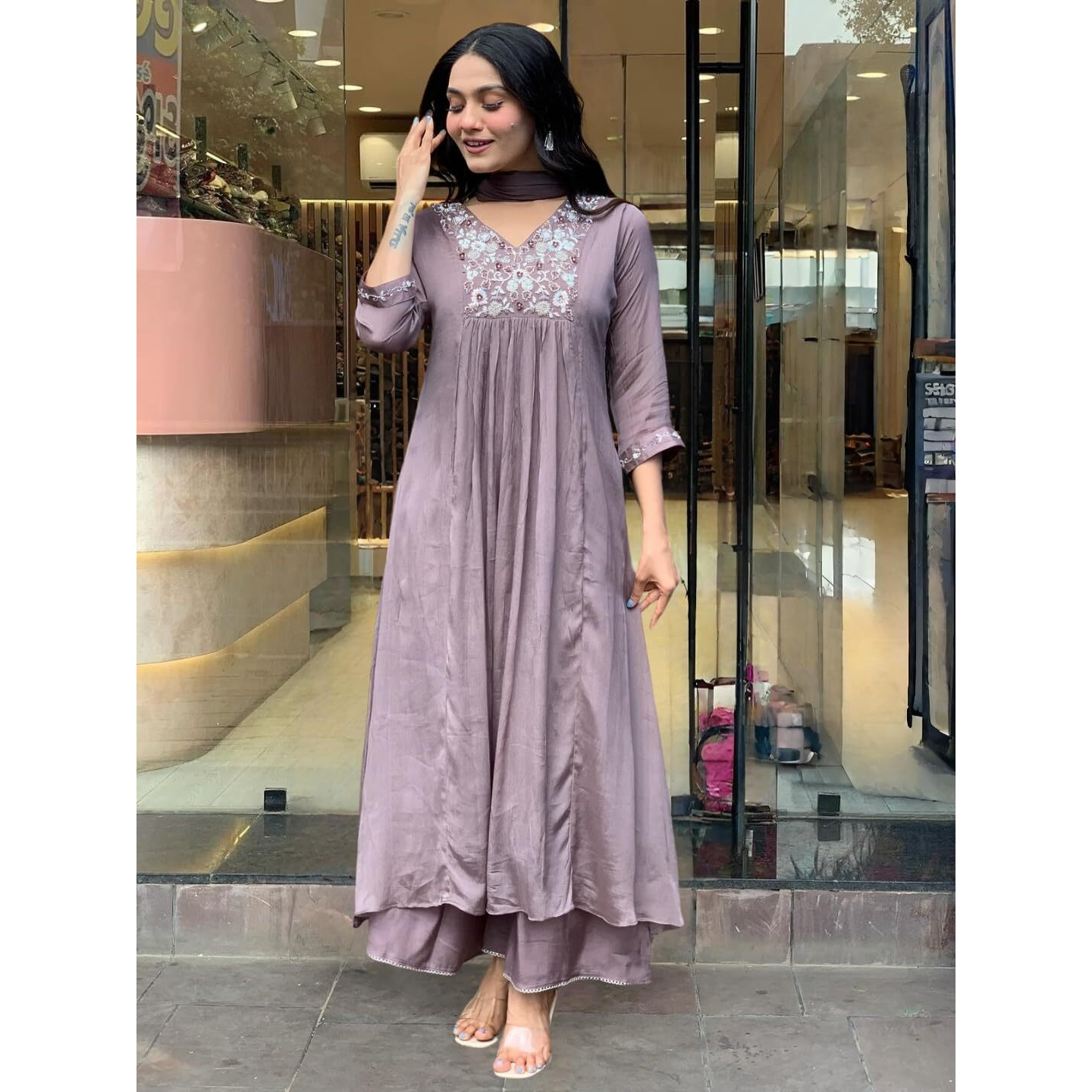 Women's Viscose Embroidered Flared Kurta with Pant And Dupatta Sets (S-Ayushi)