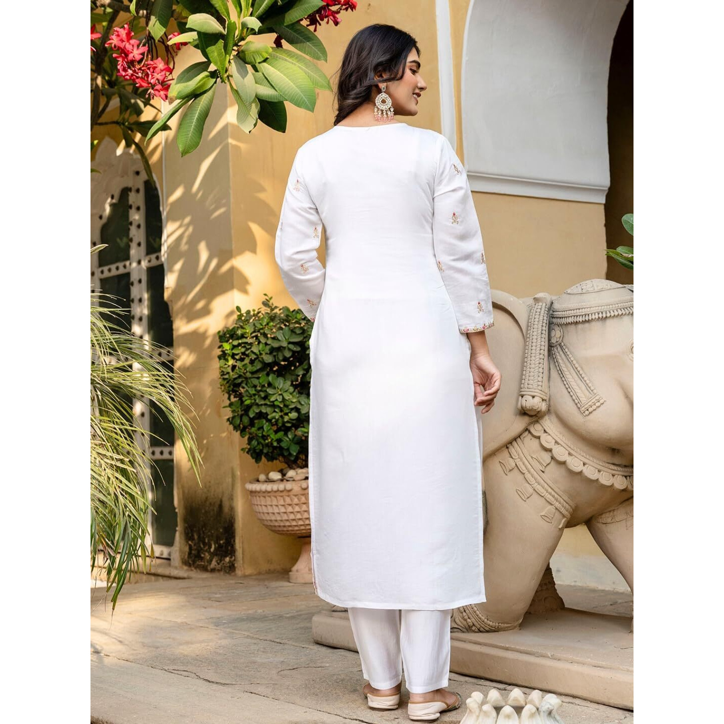 Navlik Women's Chanderi Viscose Embroidered Straight Kurta with Pant and Dupatta Sets (S-Bhakti)