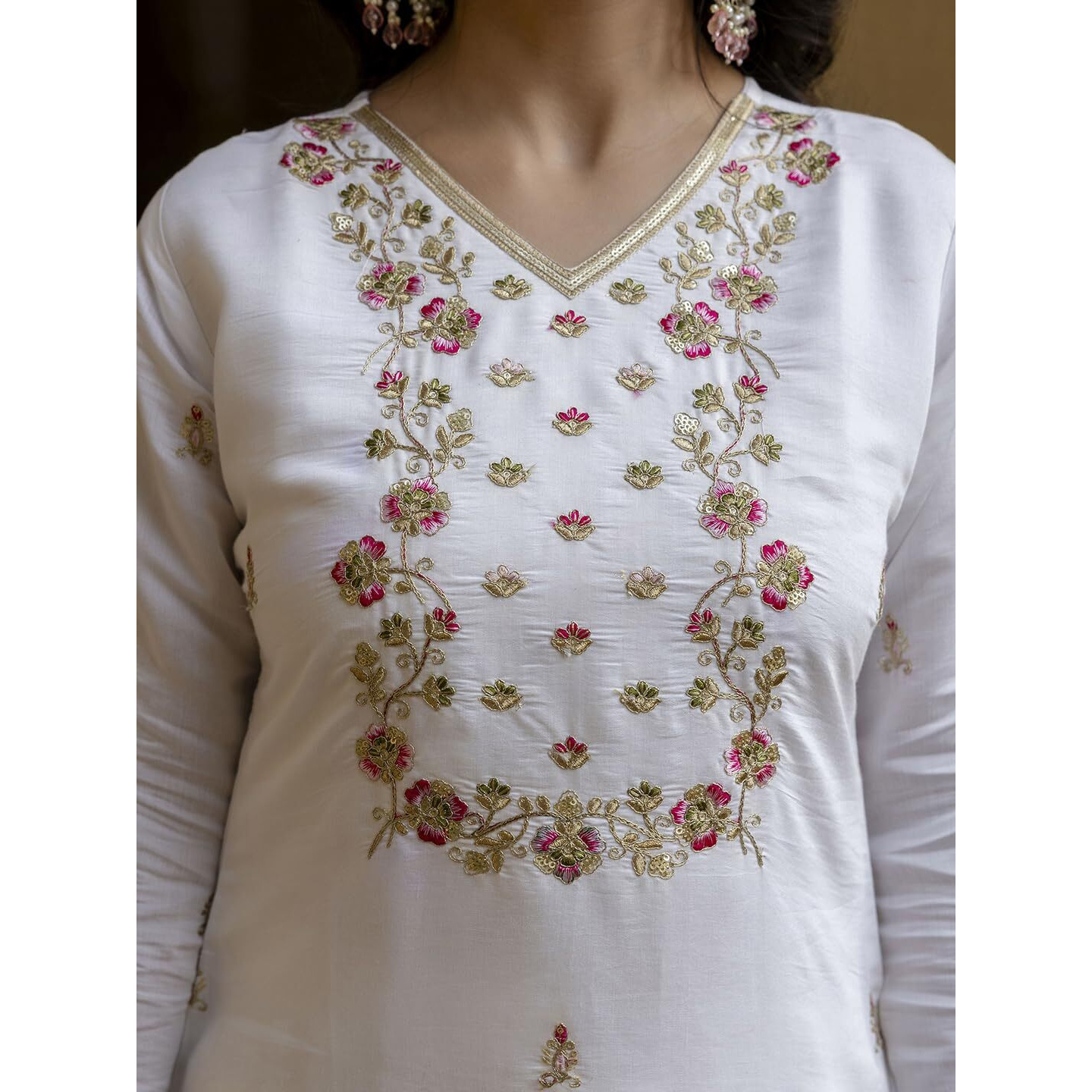 Navlik Women's Chanderi Viscose Embroidered Straight Kurta with Pant and Dupatta Sets (S-Bhakti)