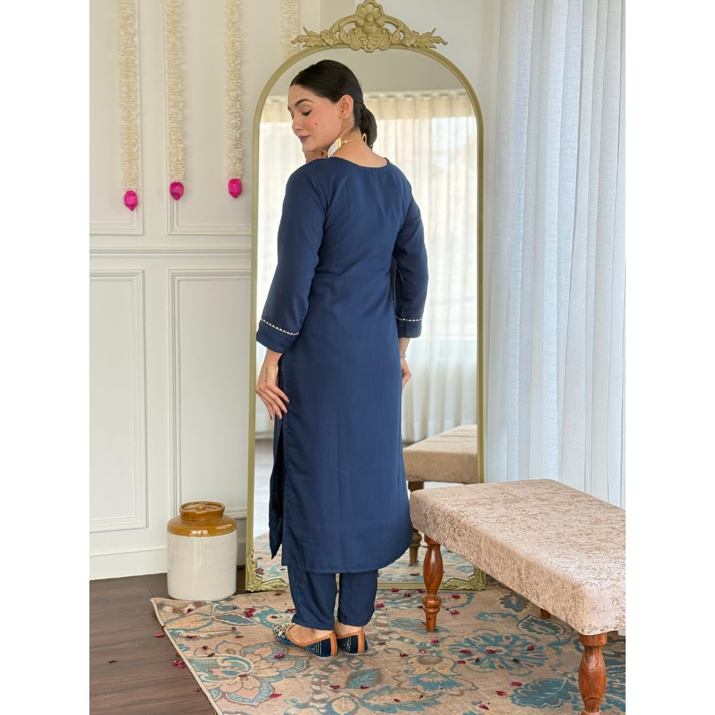 Navlik Women's Rayon Slub Embroidered Straight Kurta Pant and Dupatta Sets (SC-Angel)