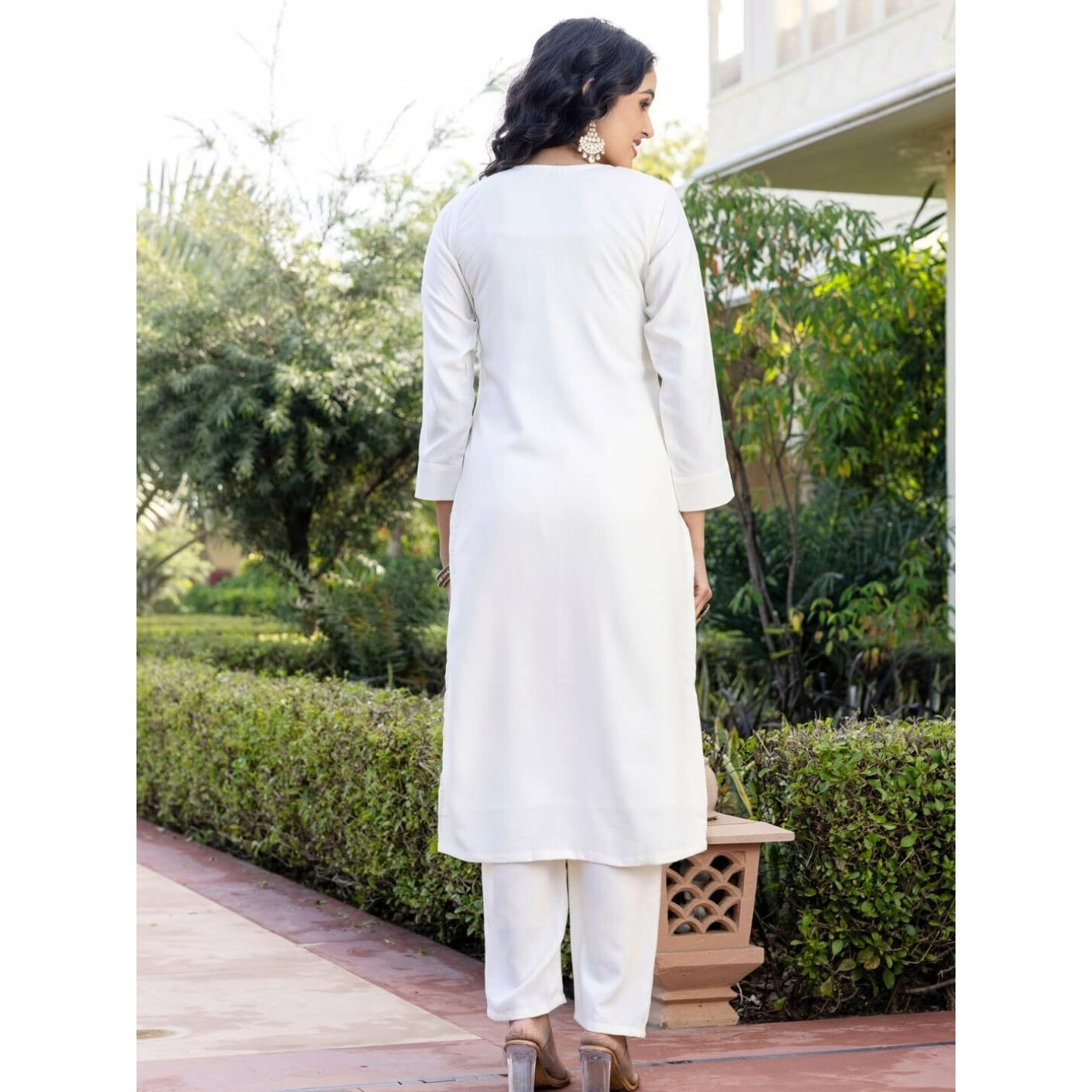 Navlik Women's Off White Rayon Slub Embroidered Straight Kurta with Rayon Slub Pant and Dupatta set (SC-Deval)