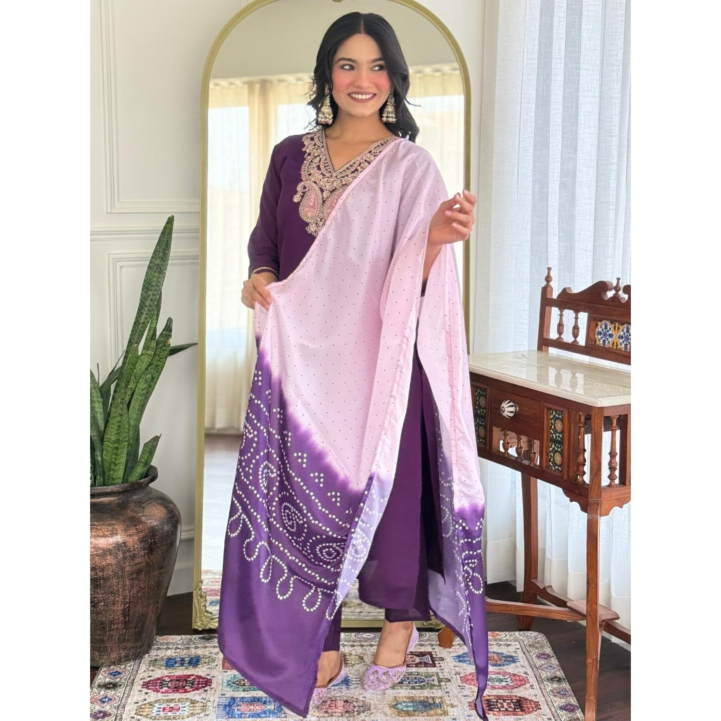 Navlik Women's Chanderi Embroidered Straight Kurta with Pant And Dupatta Sets (NK-SC-Haniaa)