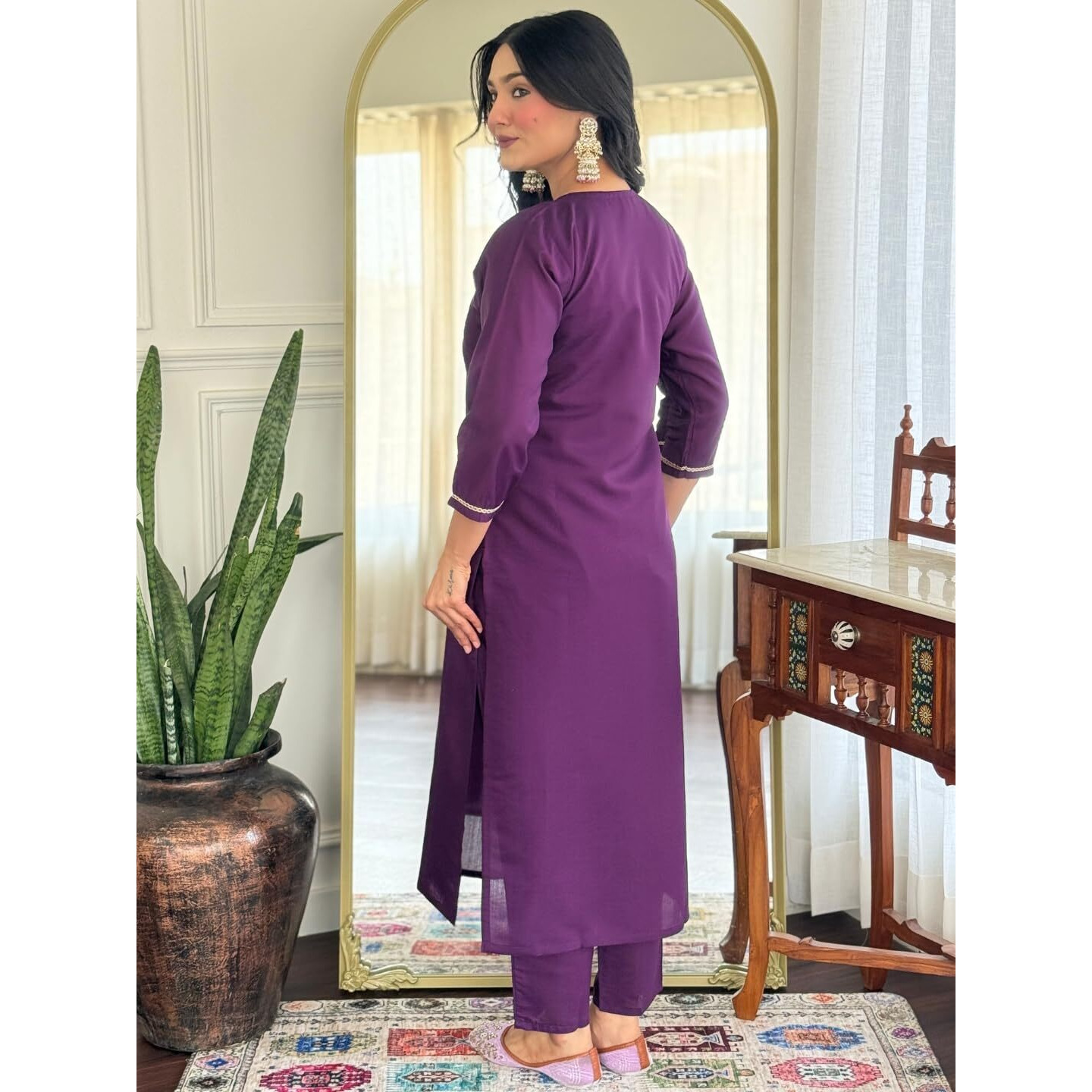 Navlik Women's Chanderi Embroidered Straight Kurta with Pant And Dupatta Sets (NK-SC-Haniaa)