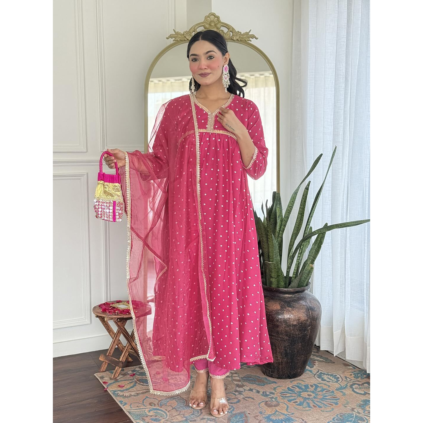 Navlik Women's Muslin Embroidered Flared Kurta Pant and Dupatta Sets (SC-Nehal)