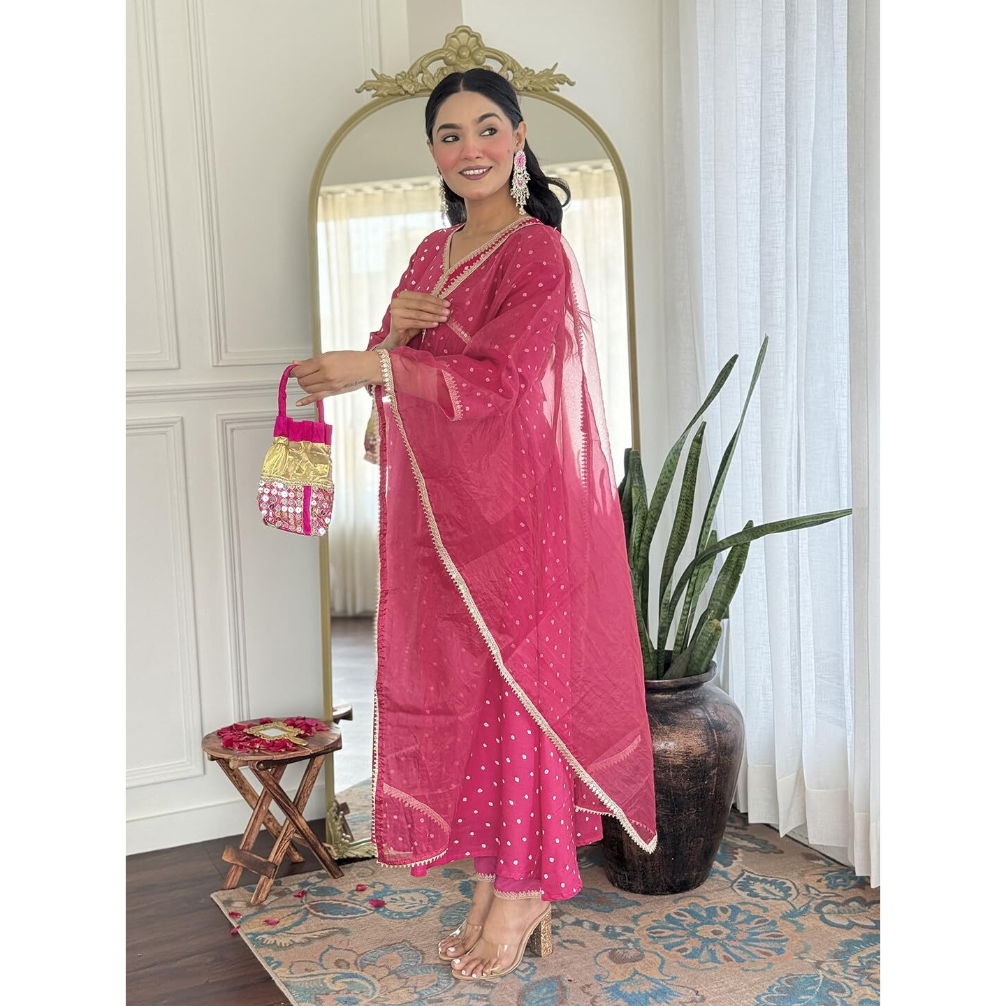 Navlik Women's Muslin Embroidered Flared Kurta Pant and Dupatta Sets (SC-Nehal)