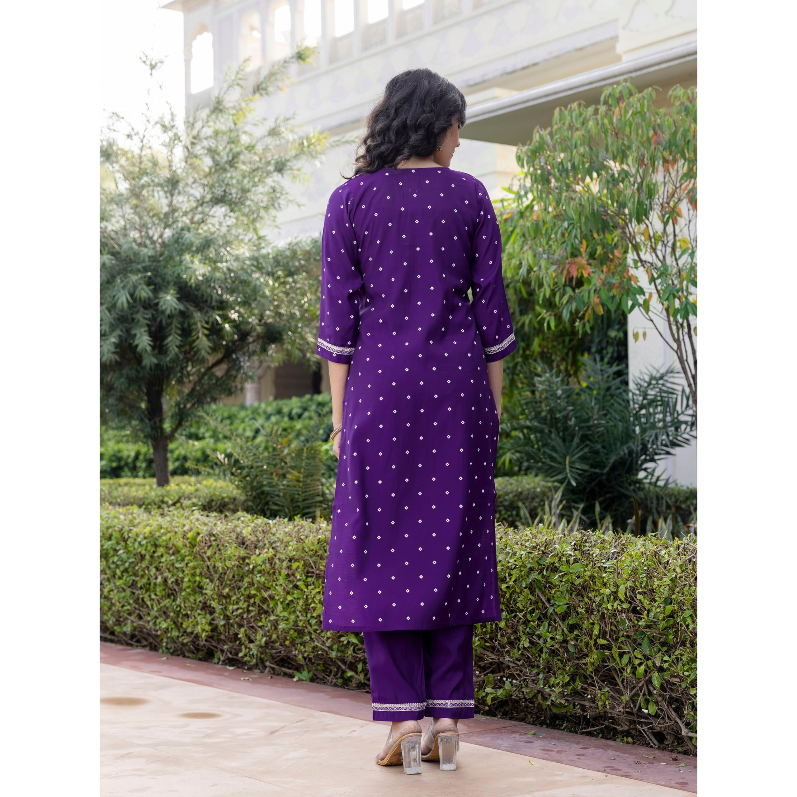 Navlik Women's Violate Chanderi Silk Embroidered Straight Kurta with Chanderi Silk Pant and Taby Laced Dupatta Sets (NK-SC-Sakhi)