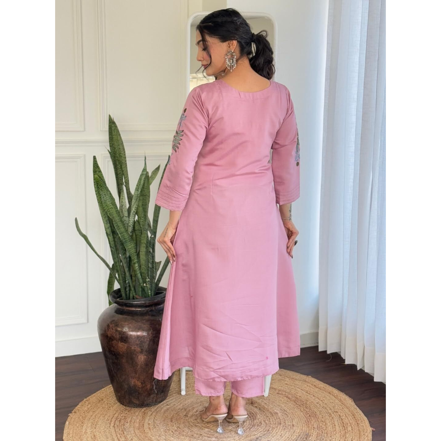 Navlik Women's Chanderi Silk Embroidered A-Line Kurta with Pant And Dupatta Sets (SC-Shalini)