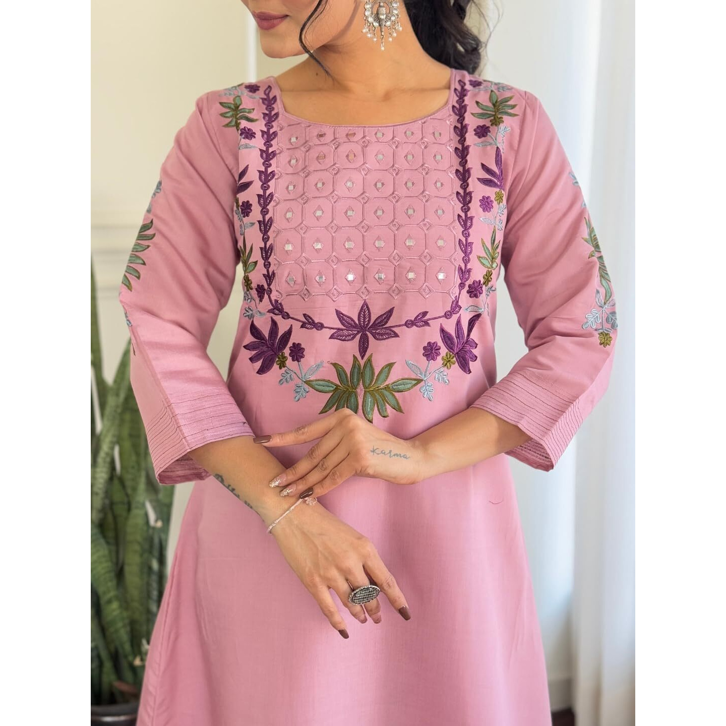 Navlik Women's Chanderi Silk Embroidered A-Line Kurta with Pant And Dupatta Sets (SC-Shalini)