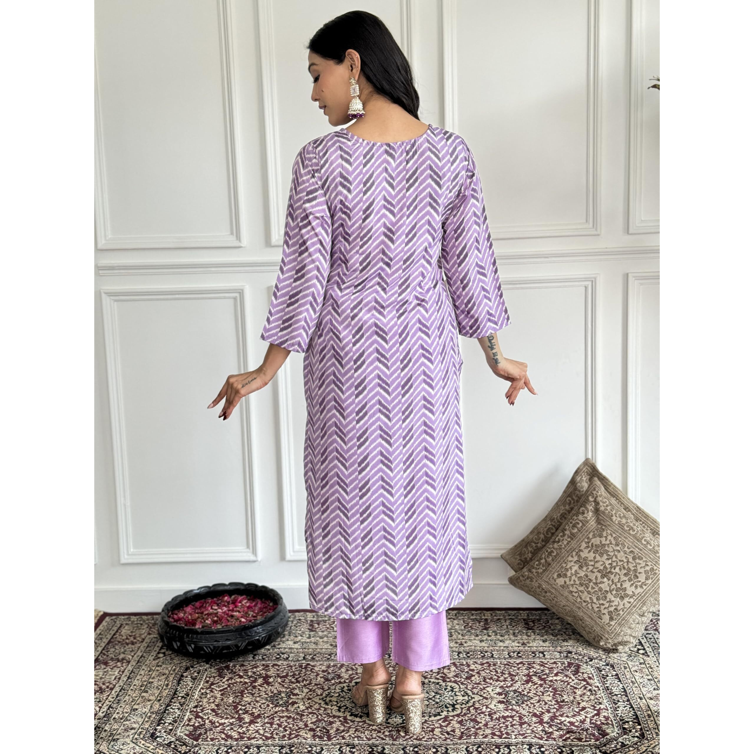 Navlik Women's Purple French Crepe Embroidered and Printed Straight Kurta with Chanderi Pant and Pure Organza Embroidered Dupatta Sets (NK-SC-Vrutika)
