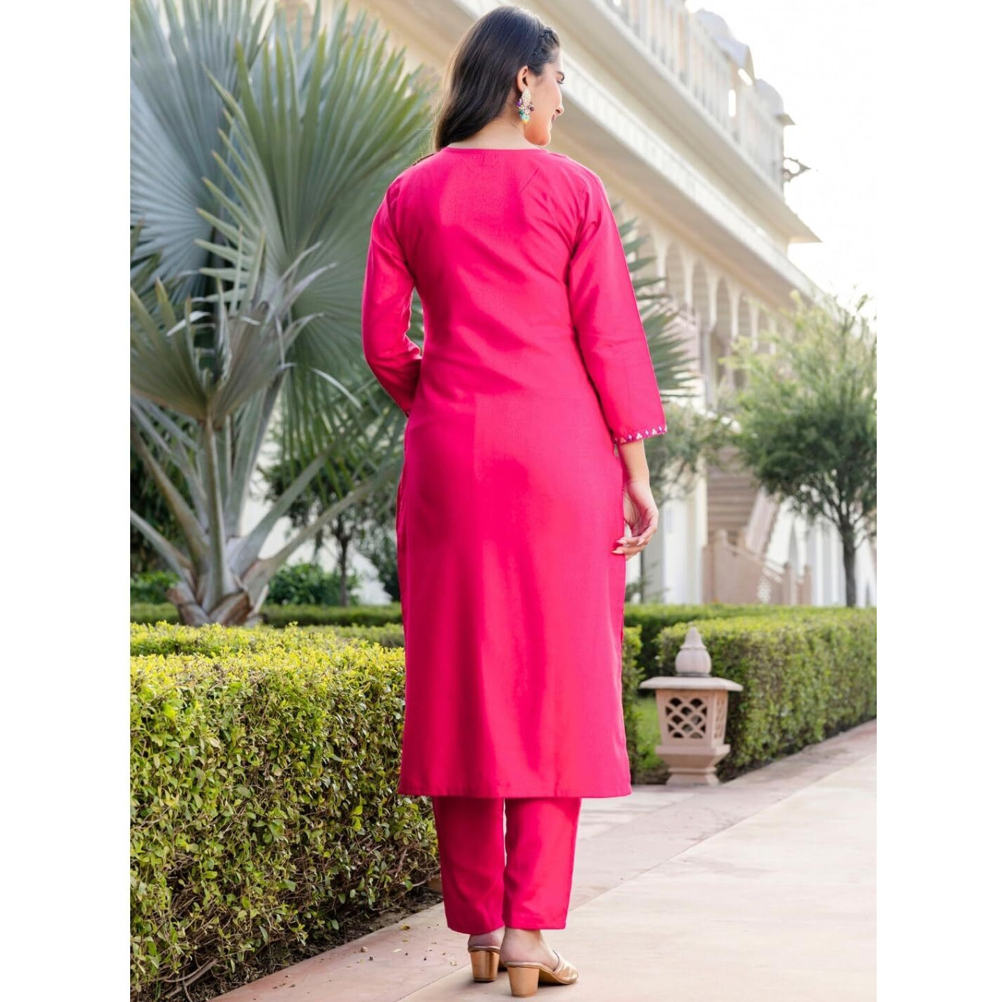 Navlik Women's Rayon Embroidered Straight Kurta with Pant and Dupatta Sets (S-Diva)
