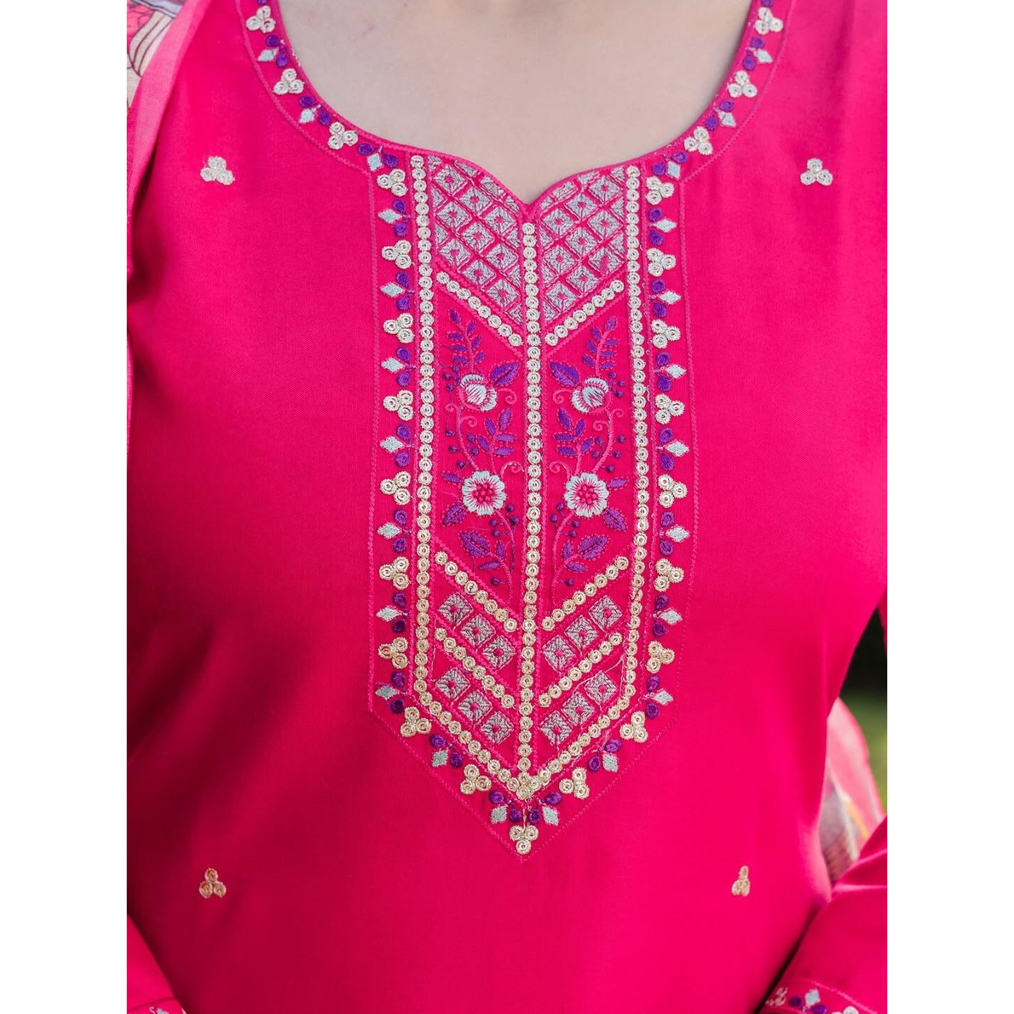 Navlik Women's Rayon Embroidered Straight Kurta with Pant and Dupatta Sets (S-Diva)