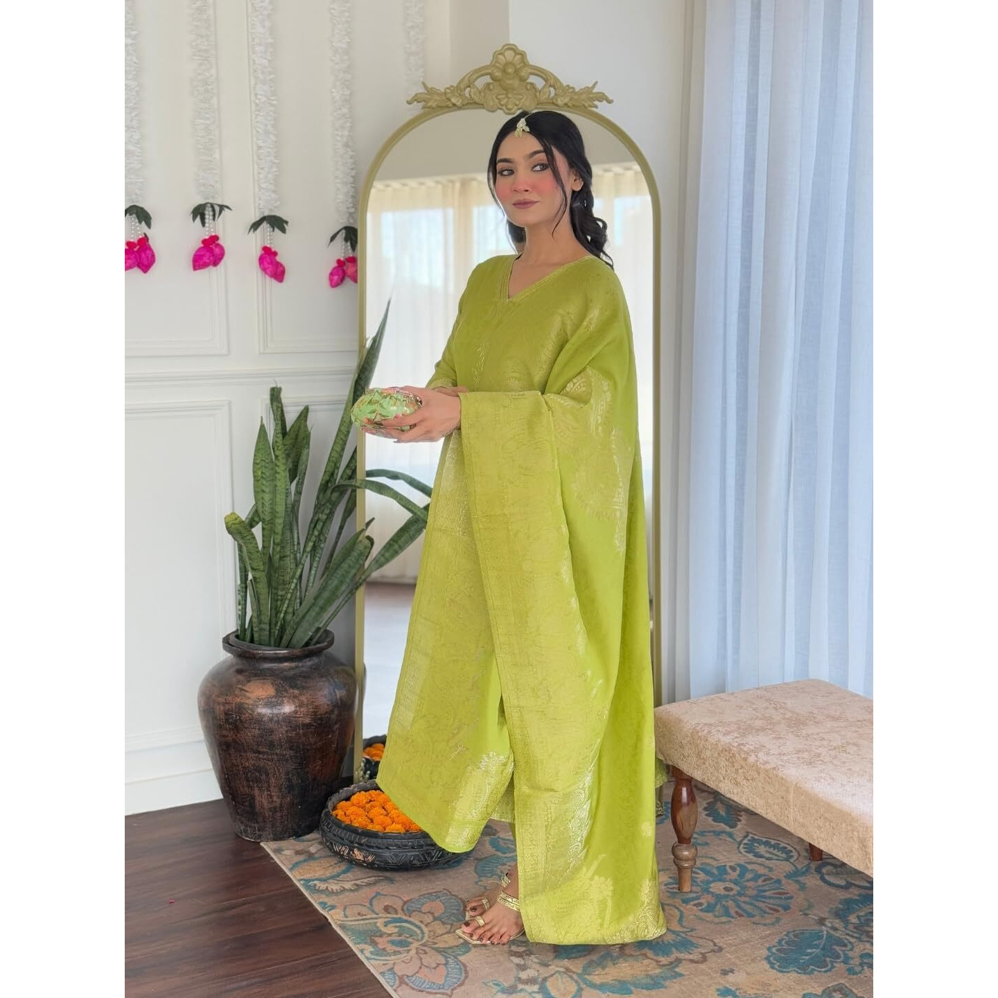 Navlik Women's Jacquard Viscose Embroidered Straight Kurta with Pant and Dupatta Sets (NK-S-Divya)