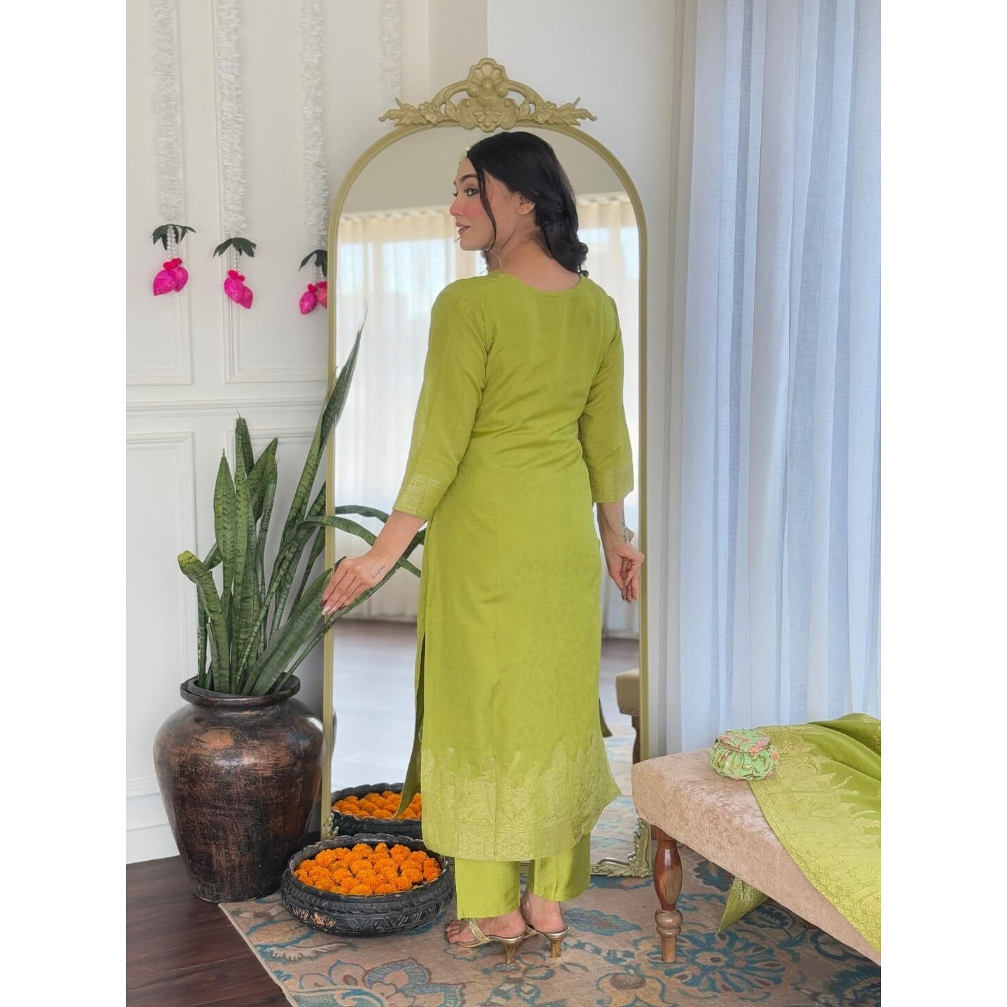 Navlik Women's Jacquard Viscose Embroidered Straight Kurta with Pant and Dupatta Sets (NK-S-Divya)