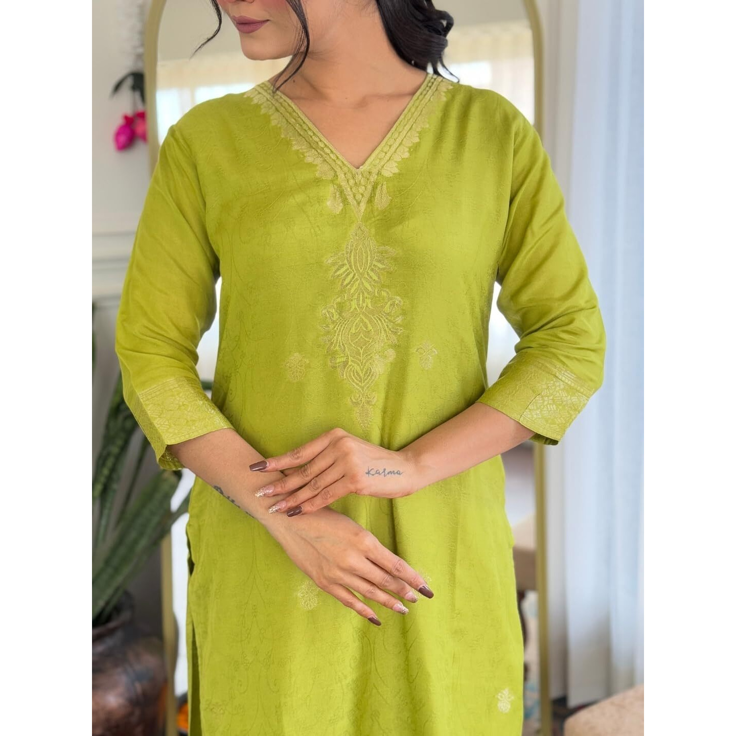 Navlik Women's Jacquard Viscose Embroidered Straight Kurta with Pant and Dupatta Sets (NK-S-Divya)