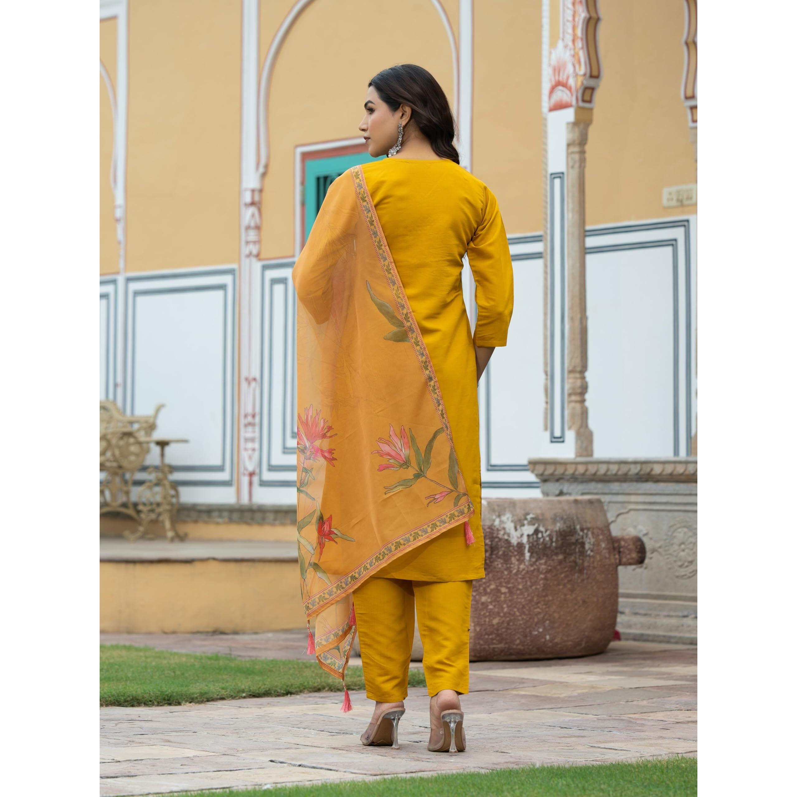 Navlik Women's Viscose Silk Embroidered Straight Kurta with Pant and Dupatta Sets (S-Gauri)