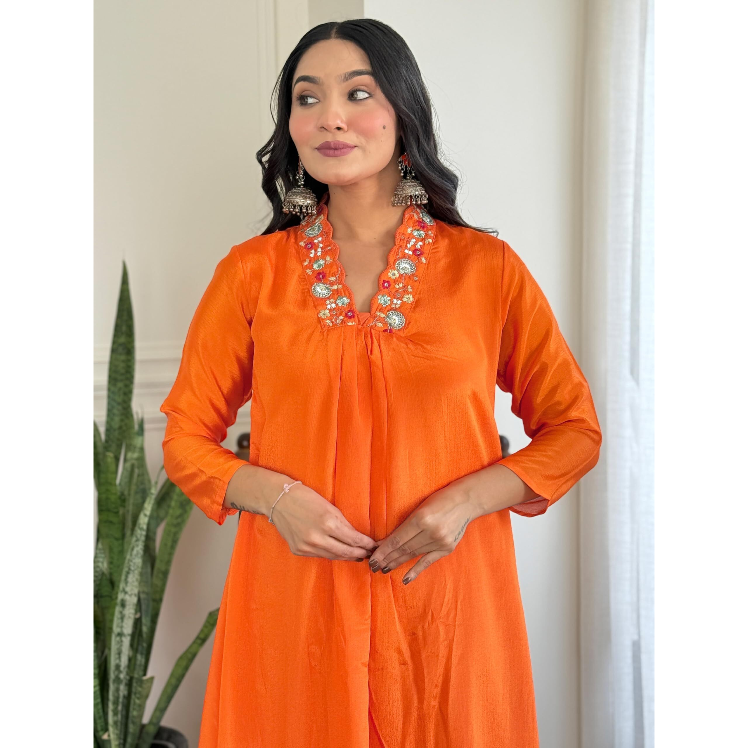 Navlik Women's Chinon Embroidered Flared Kurta with Pant And Dupatta Sets (S-Heer)