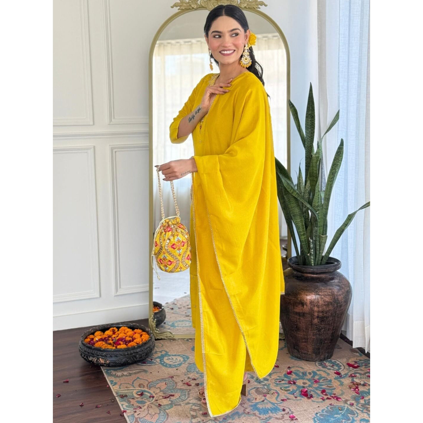 Navlik Women's Vichitra Silk Embroidered Straight Kurta with Pant and Dupatta Sets (NK-S-Jasmine)
