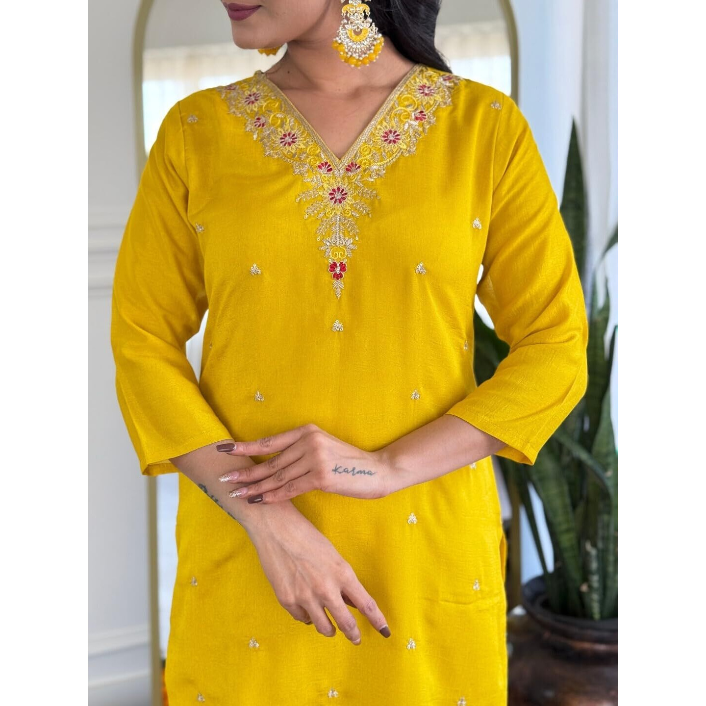 Navlik Women's Vichitra Silk Embroidered Straight Kurta with Pant and Dupatta Sets (NK-S-Jasmine)