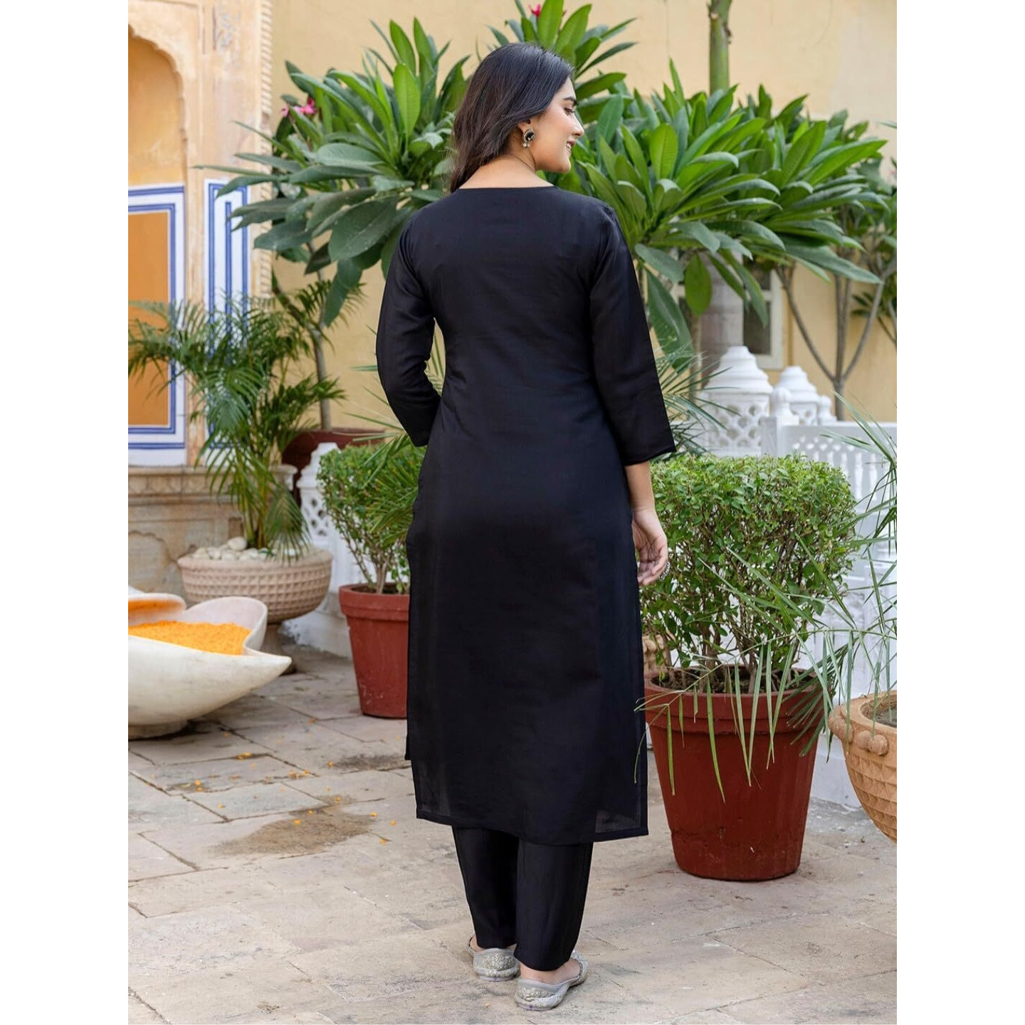 Navlik Women's Chanderi Viscose Embroidered Flared Kurta with Pant and Dupatta Sets (S-Mallika)